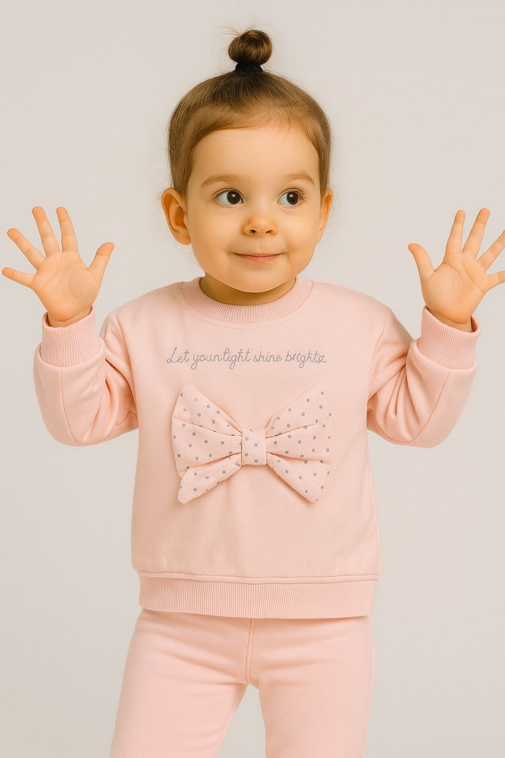 Fiyonklu 2 İplik %100 Pamuk Kız Çocuk Sweat - Pembe