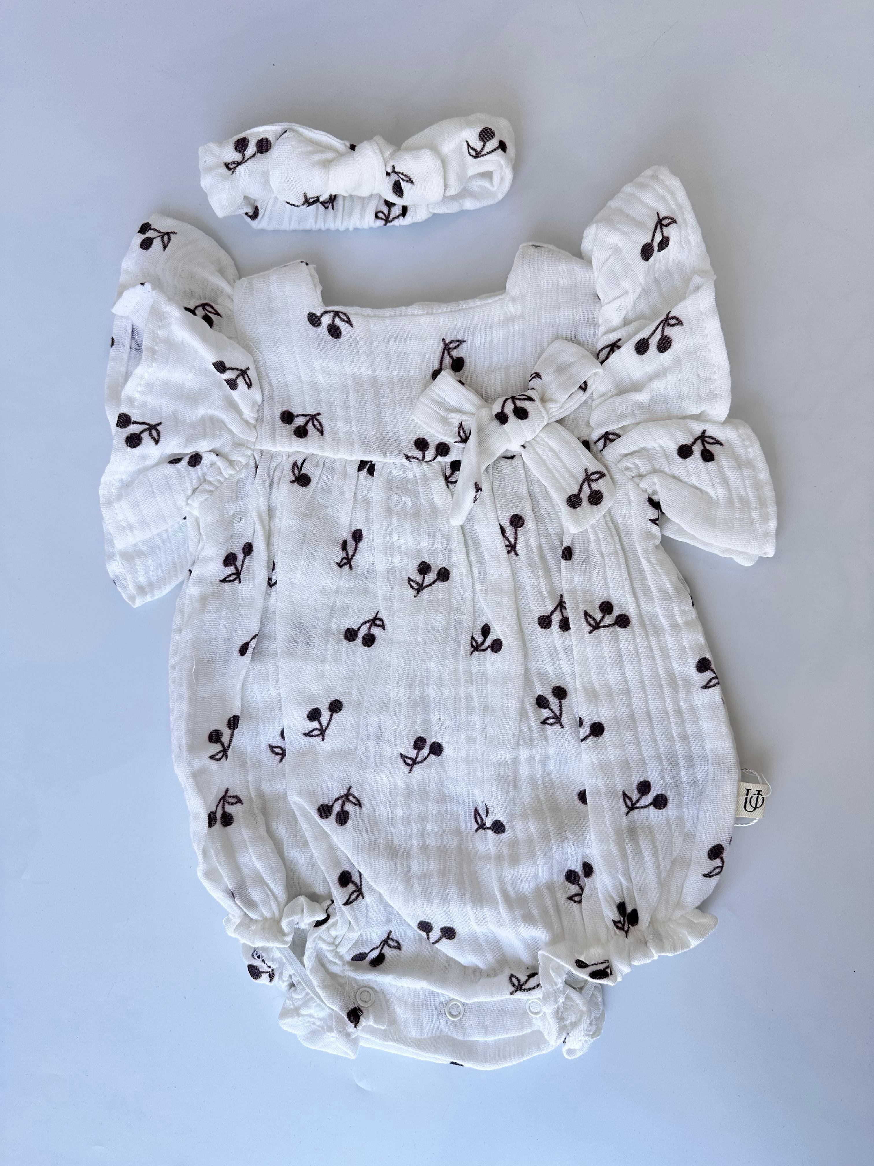 Bandanalı %100 Pamuk Müslin Kız Bebek Romper