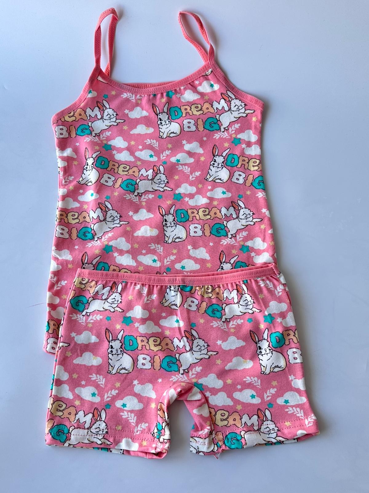 Kız Çocuk İp Askılı Tavşan Atlet Boxer Takım - Pembe