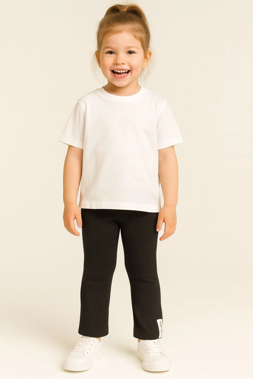 Kaşkorse Esnek Kumaş %100 Pamuk Kız Çocuk Tayt - Siyah