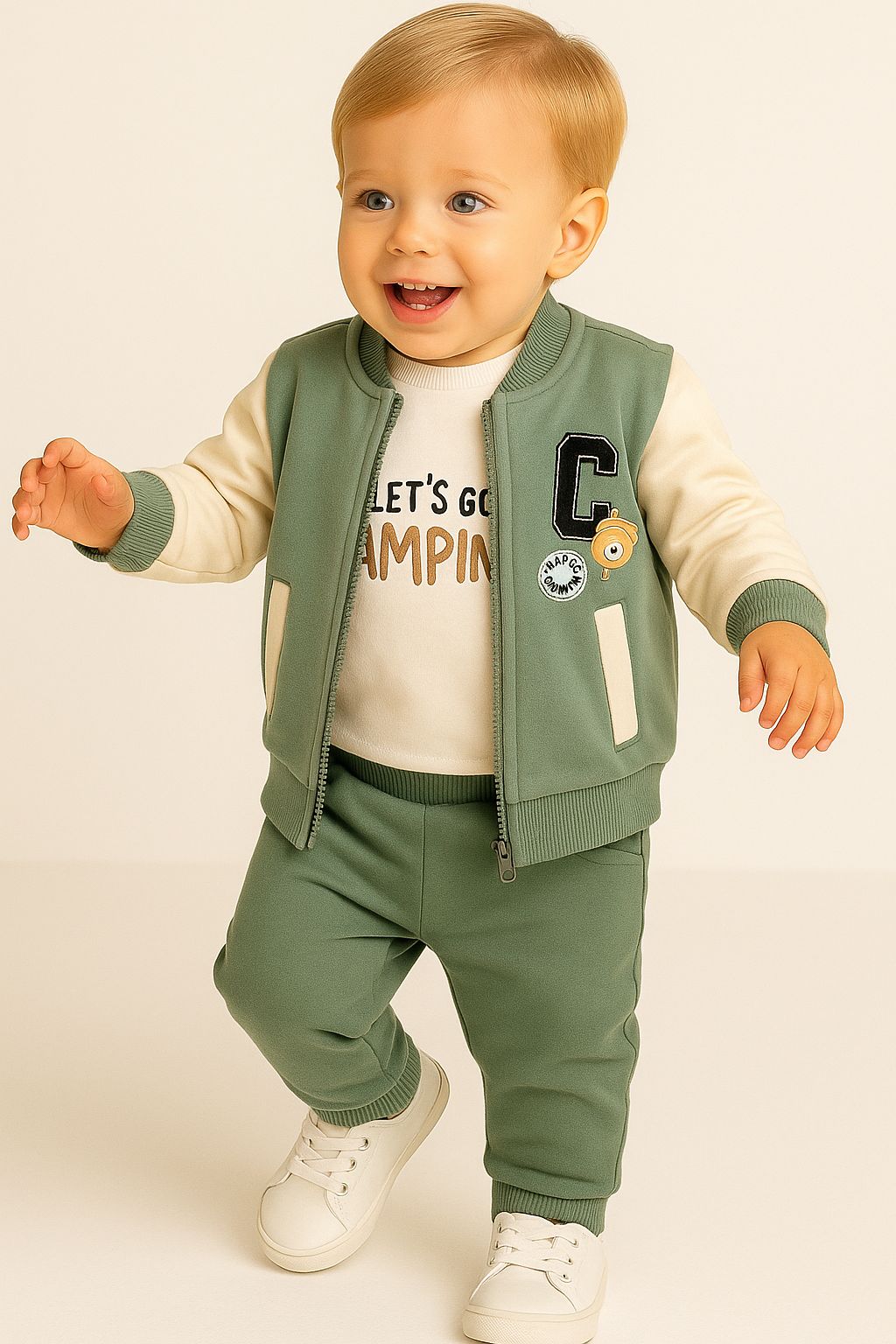 Let's Go Fermuarlı Kolej Ceketli Erkek Bebek Pamuk 3'lü Bebek Takım