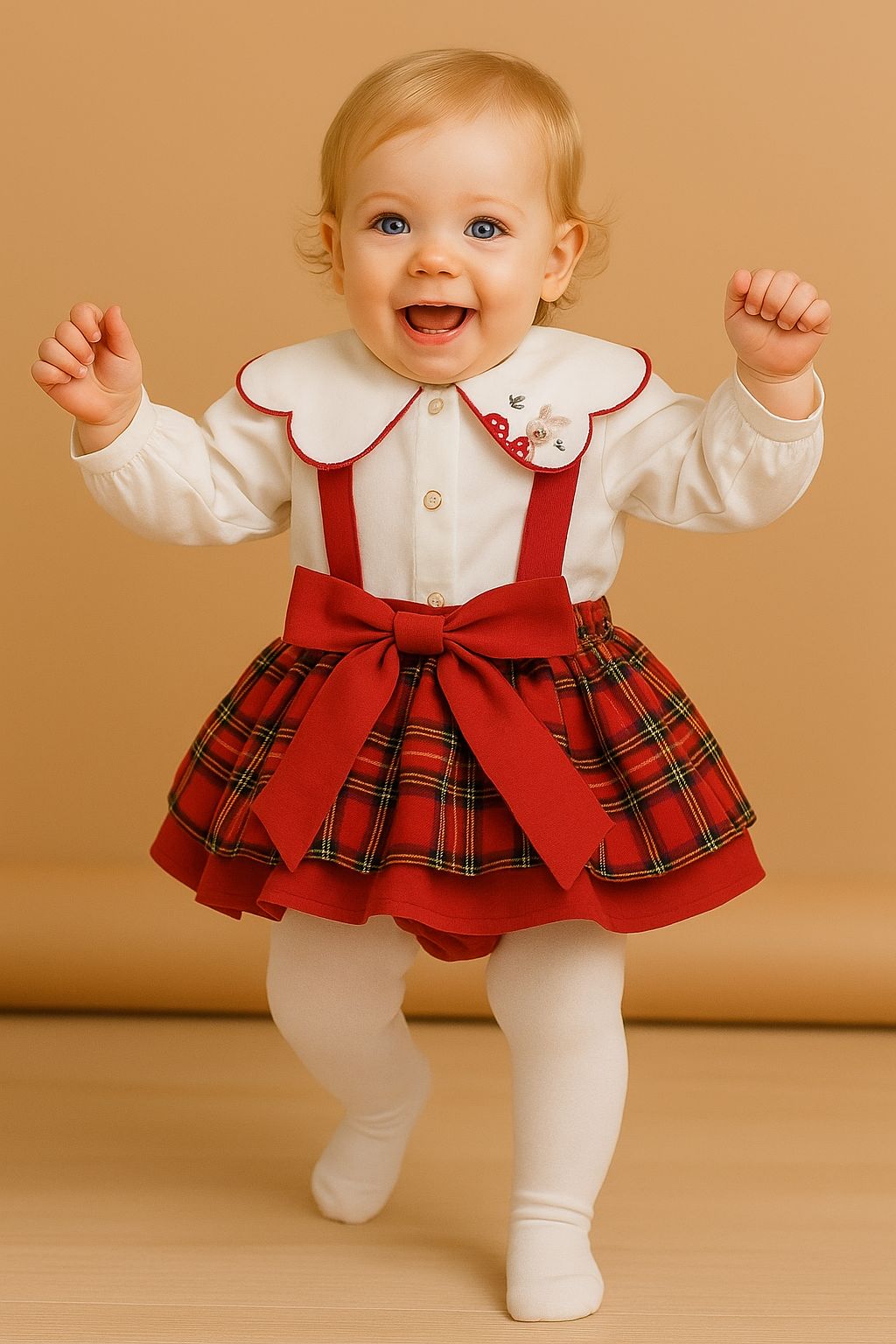 Kırmızı Ekose Kız Bebek Gömlek Elbise 