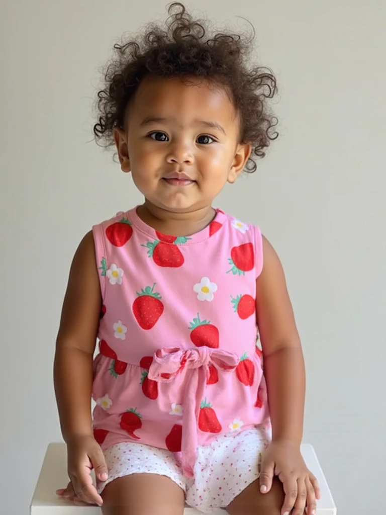 Kız Bebek Çilek Baskılı Kısa Kol Tişört