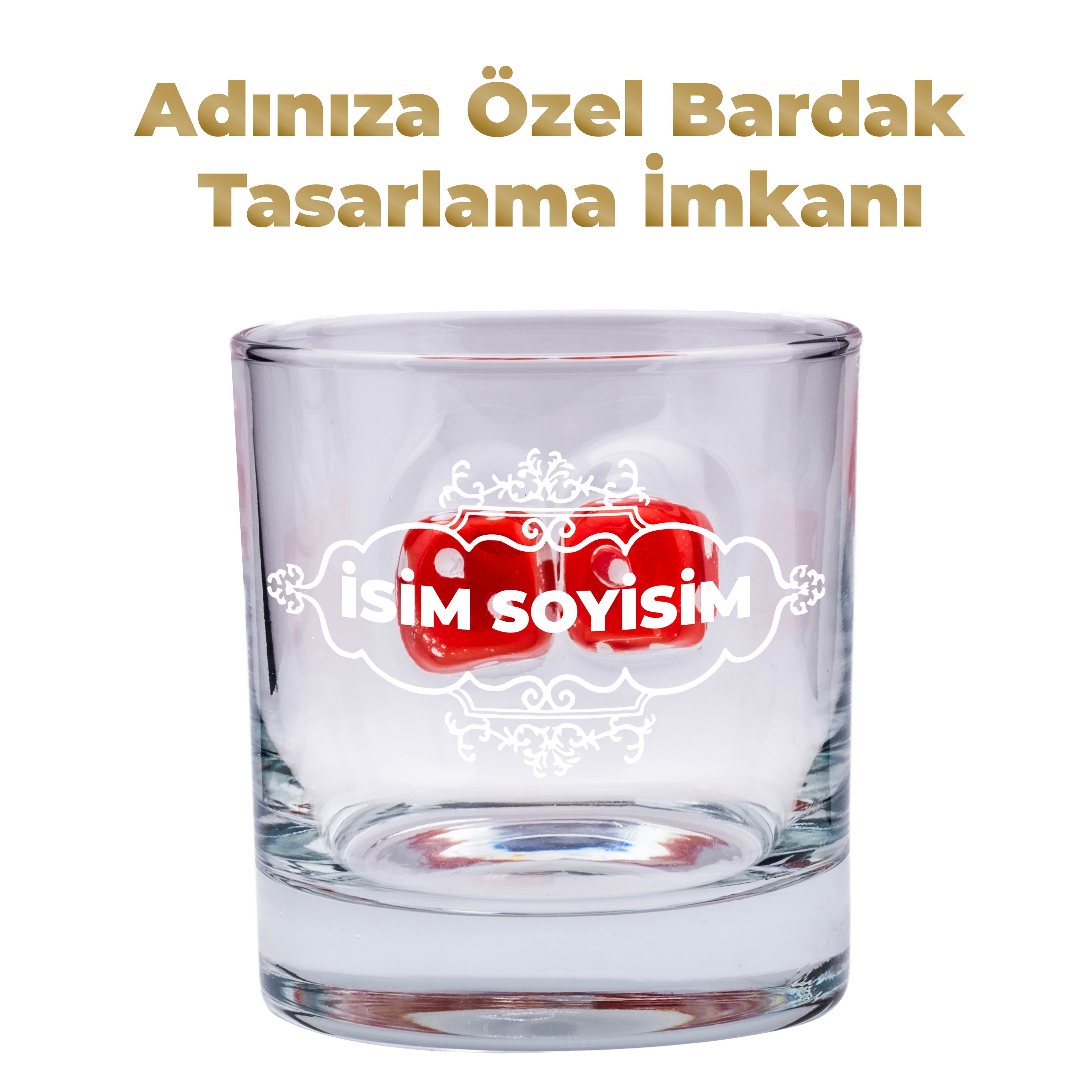 Kırmızı Zarlı Özel Viski Bardağı Zar 300cc