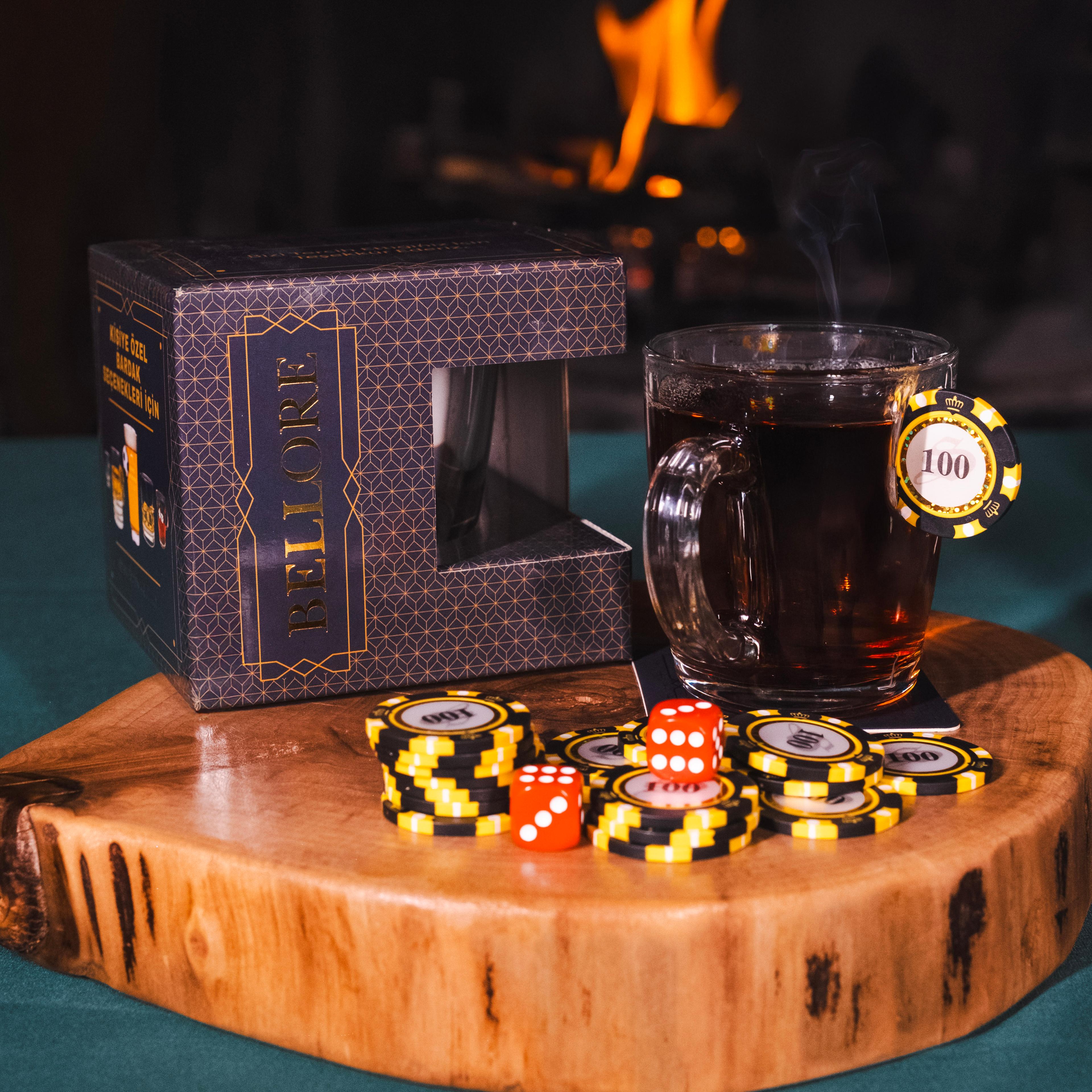 Poker Çipli Fişi Pullu Özel Çay Kahve Bardağı Fincan Kupa 340cc