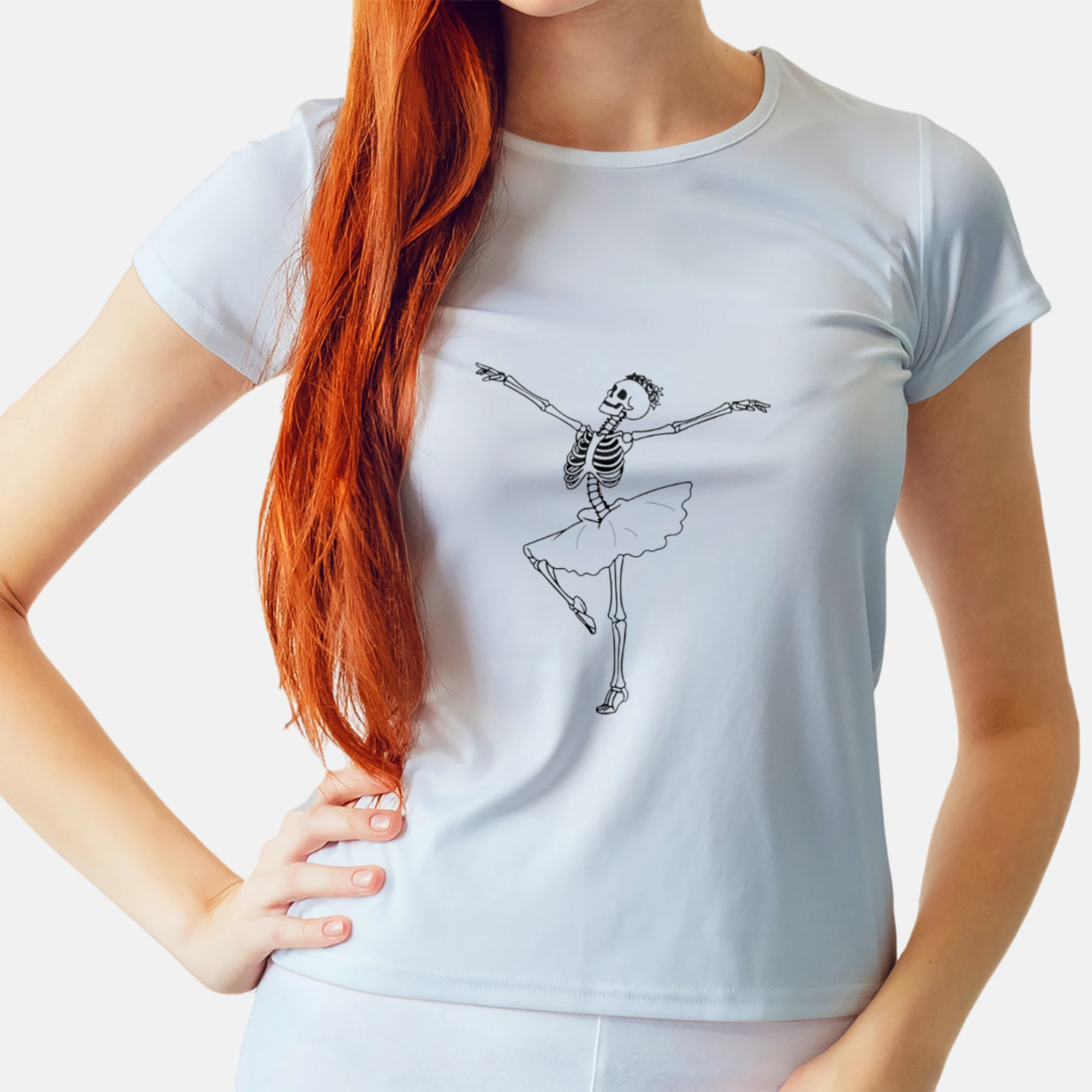 Balerin İskelet Baskılı Kadın Tişört