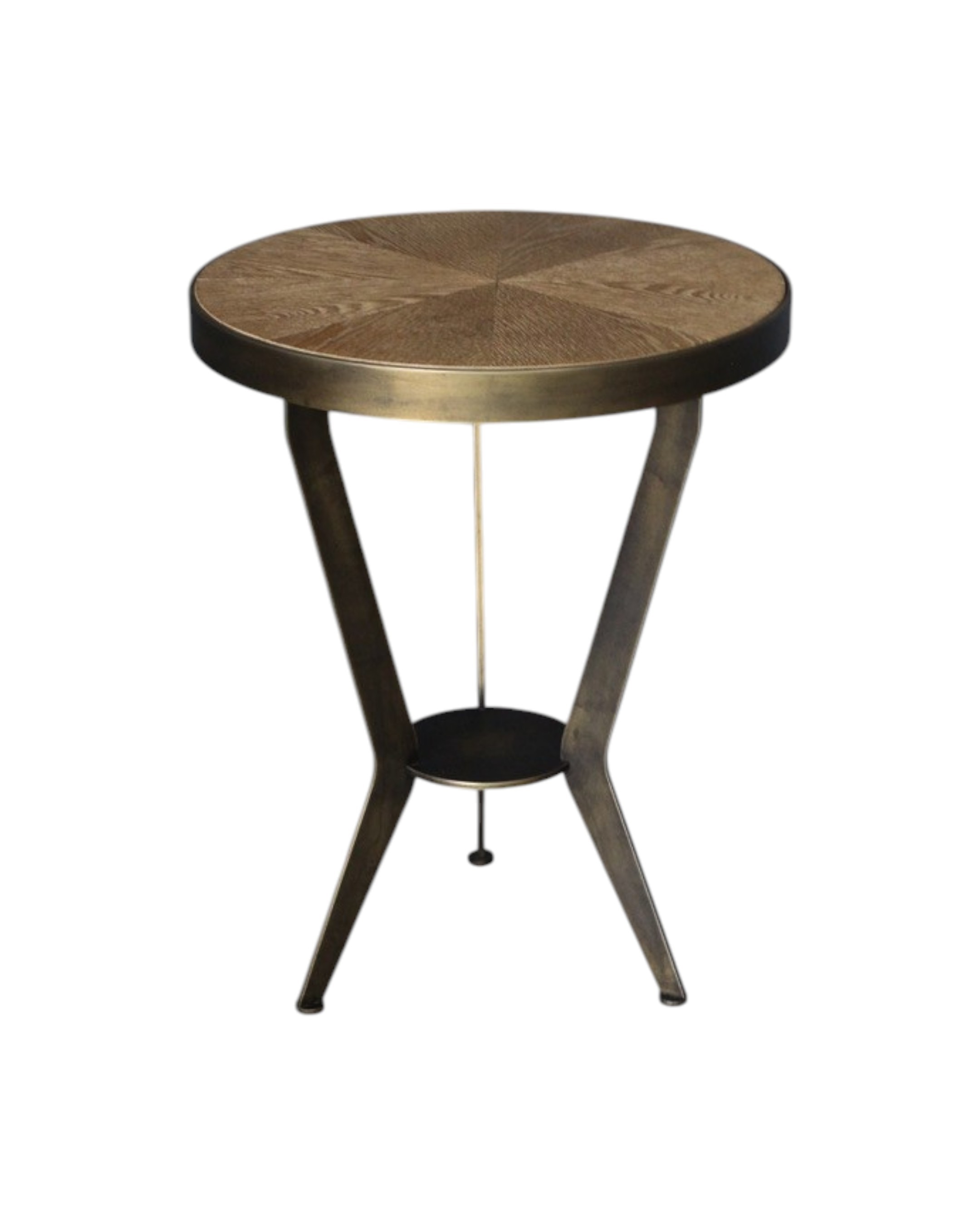 Serra Bronze Ahşap Yan Sehpa - Eskitme Pirinç