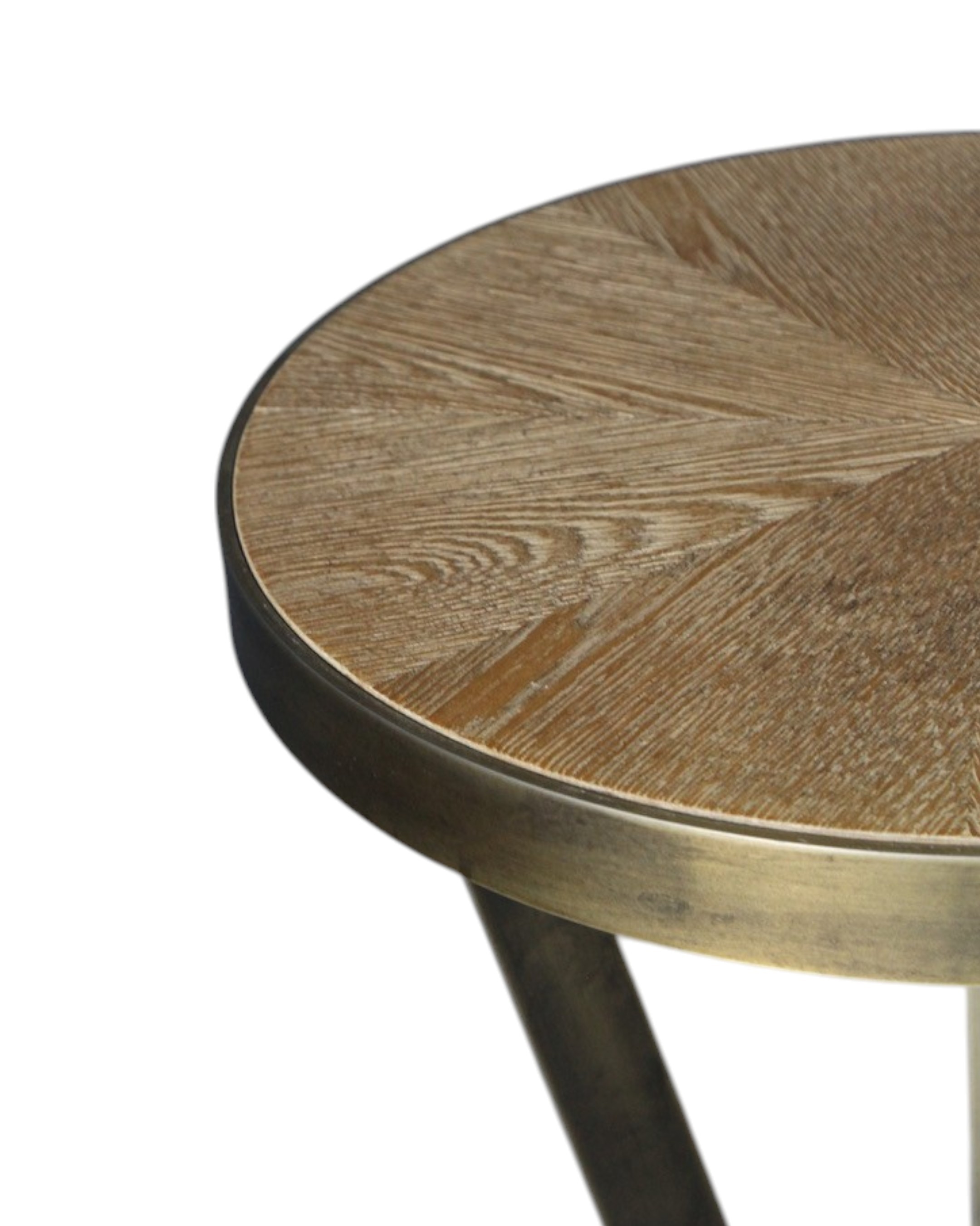 Serra Bronze Ahşap Yan Sehpa - Eskitme Pirinç