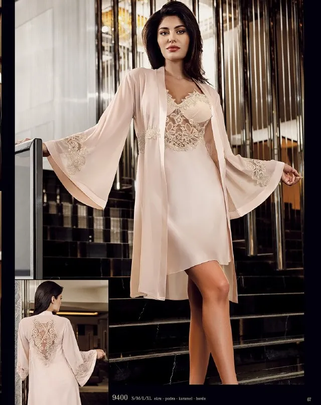 Güpür Detaylı 6’lı Kısa Saten Gecelik & Sabahlık Çeyiz Seti