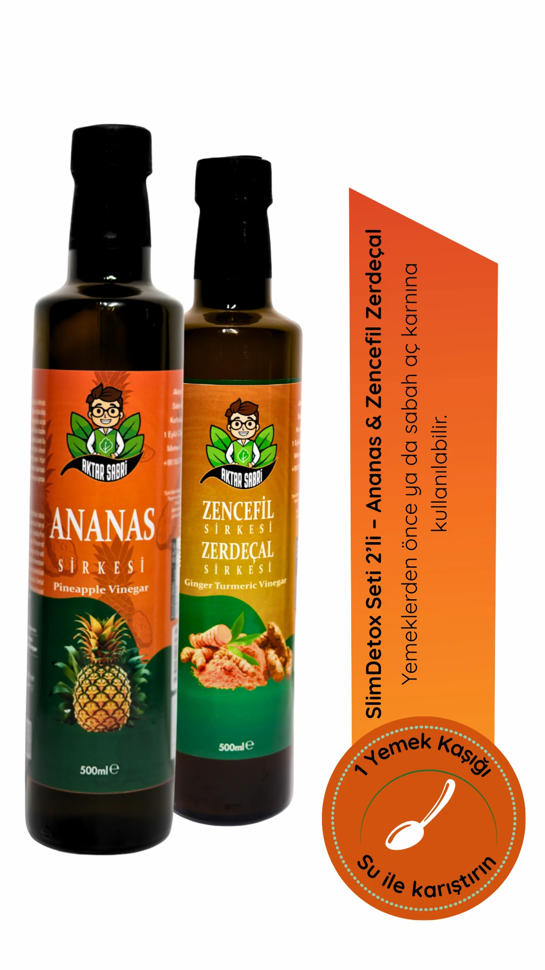 aktar sabri SlimDetox Seti 2’li – Ananas & Zencefil Zerdeçal Sirkesi (500 ml)
