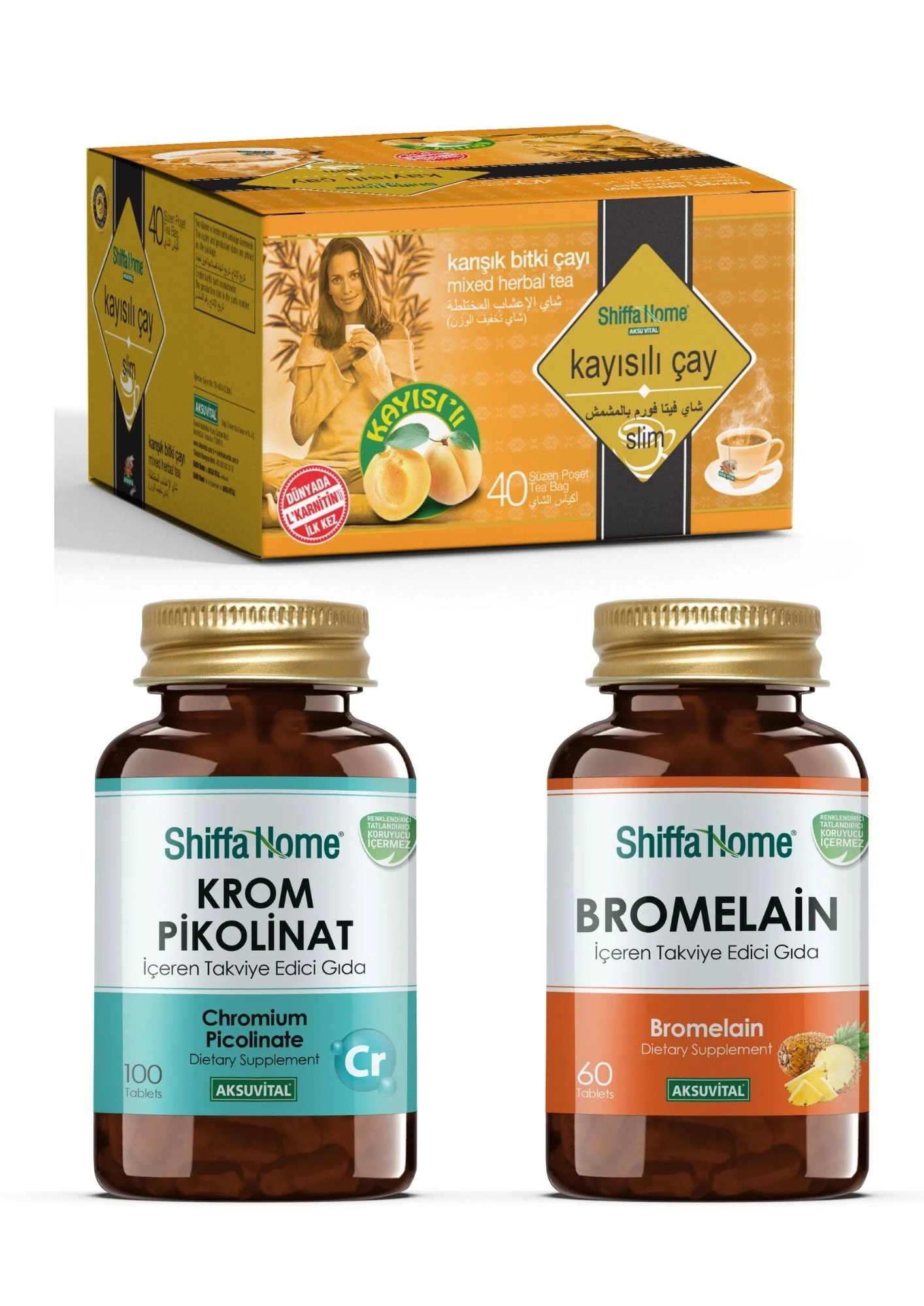 (DİYET SETİ) Krom Pikolinat, Bromelain Ve Kayısı Çayı