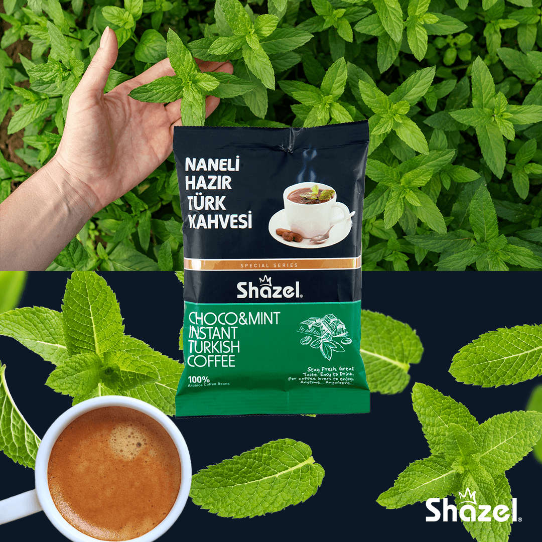 SHAZEL Mint Instant Turkish Coffee 100 gr x 16 Pieces (Flavoured)
