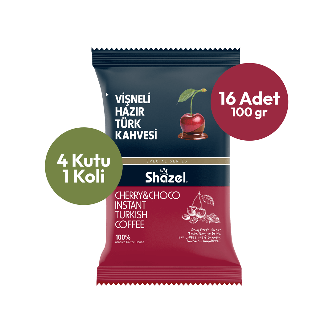 Shazel Vişneli Hazır Türk Kahvesi 100G X 16 Adet X 4 Kutu X 1 Koli