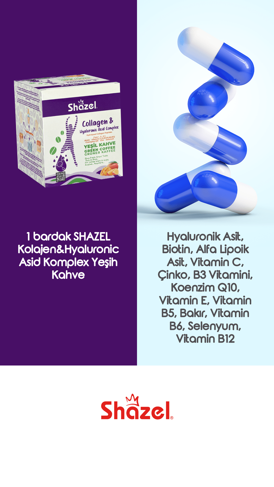 SHAZEL GREEN COFFEE WITH COLAGEN & HYALURONIC ACID COMPLEX 10g x 12 Pieces 