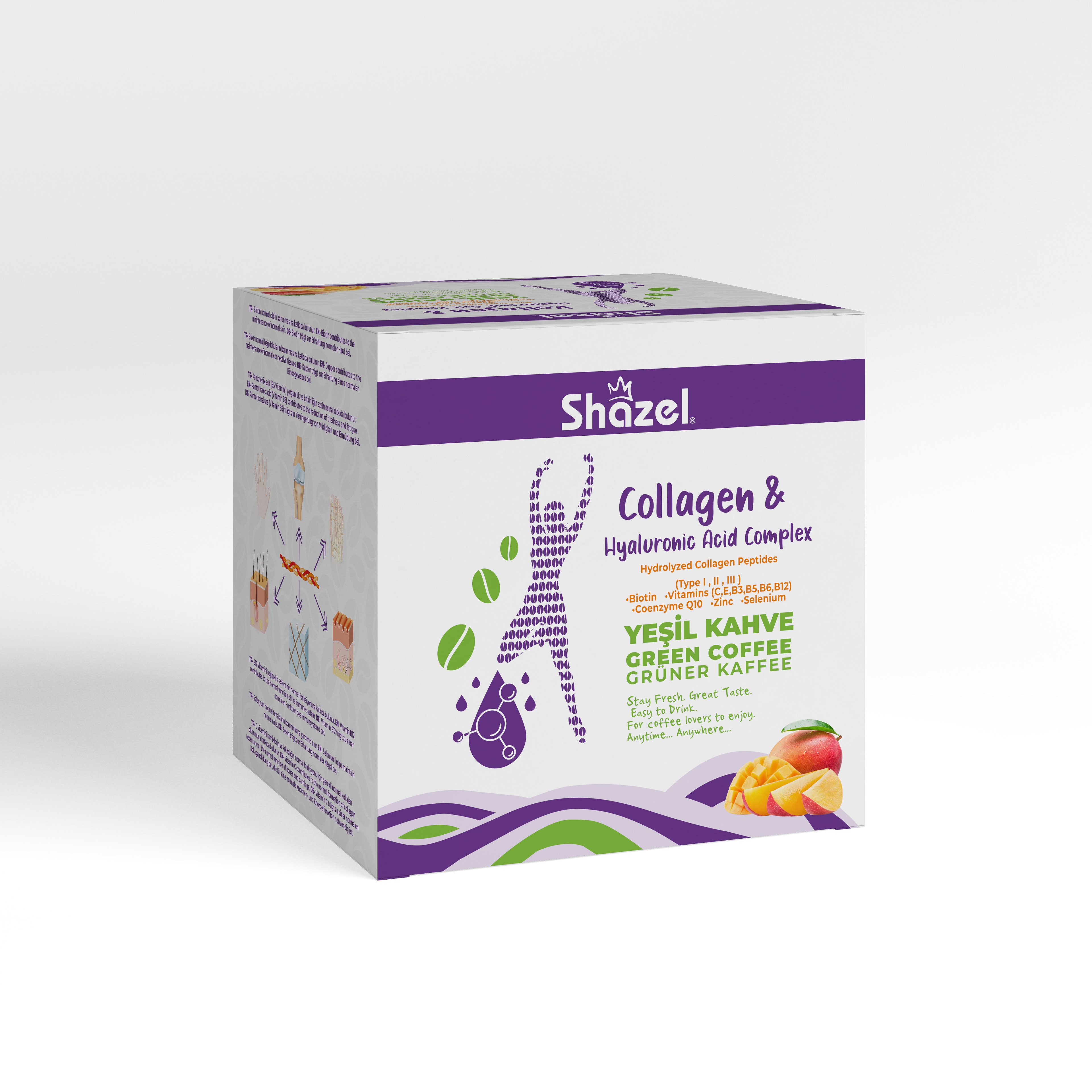 SHAZEL GREEN COFFEE WITH COLAGEN & HYALURONIC ACID COMPLEX 10g x 12 Pieces 