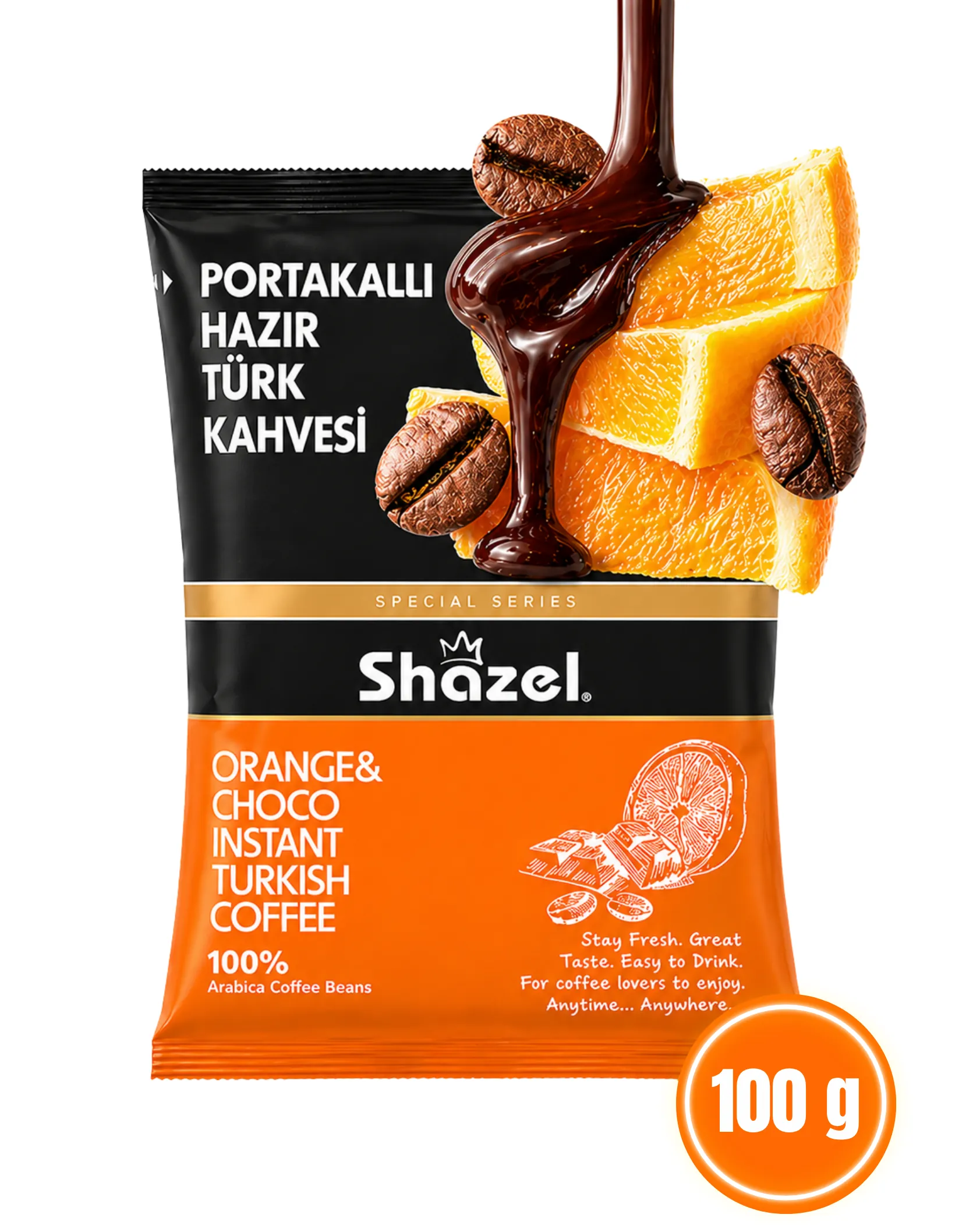 Shazel Orange & Choco Instant Turkish Coffee – 100g