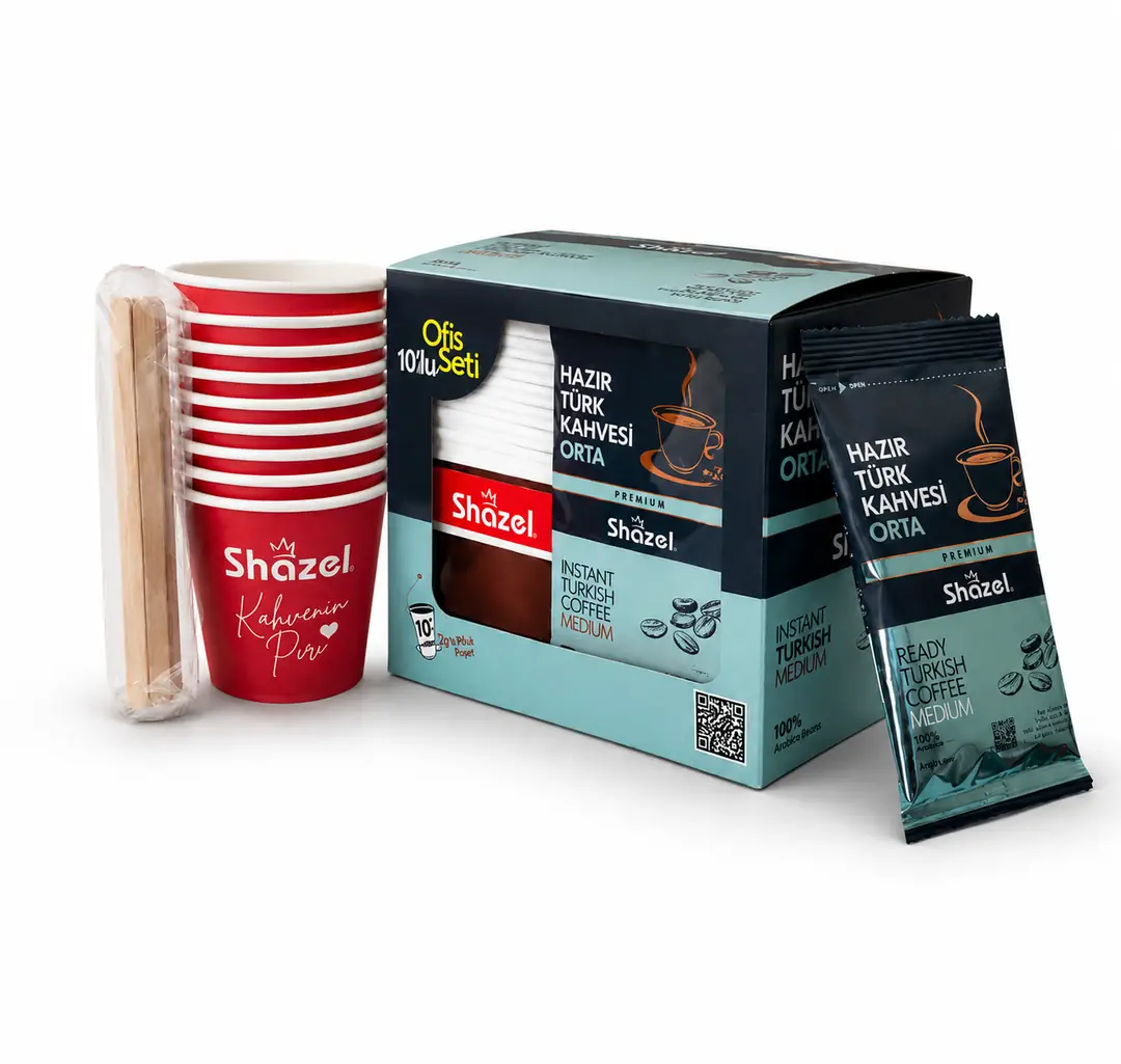 Shazel Instant Turkish Coffee Medium Sugar – Office Box 9G x 10 Pieces