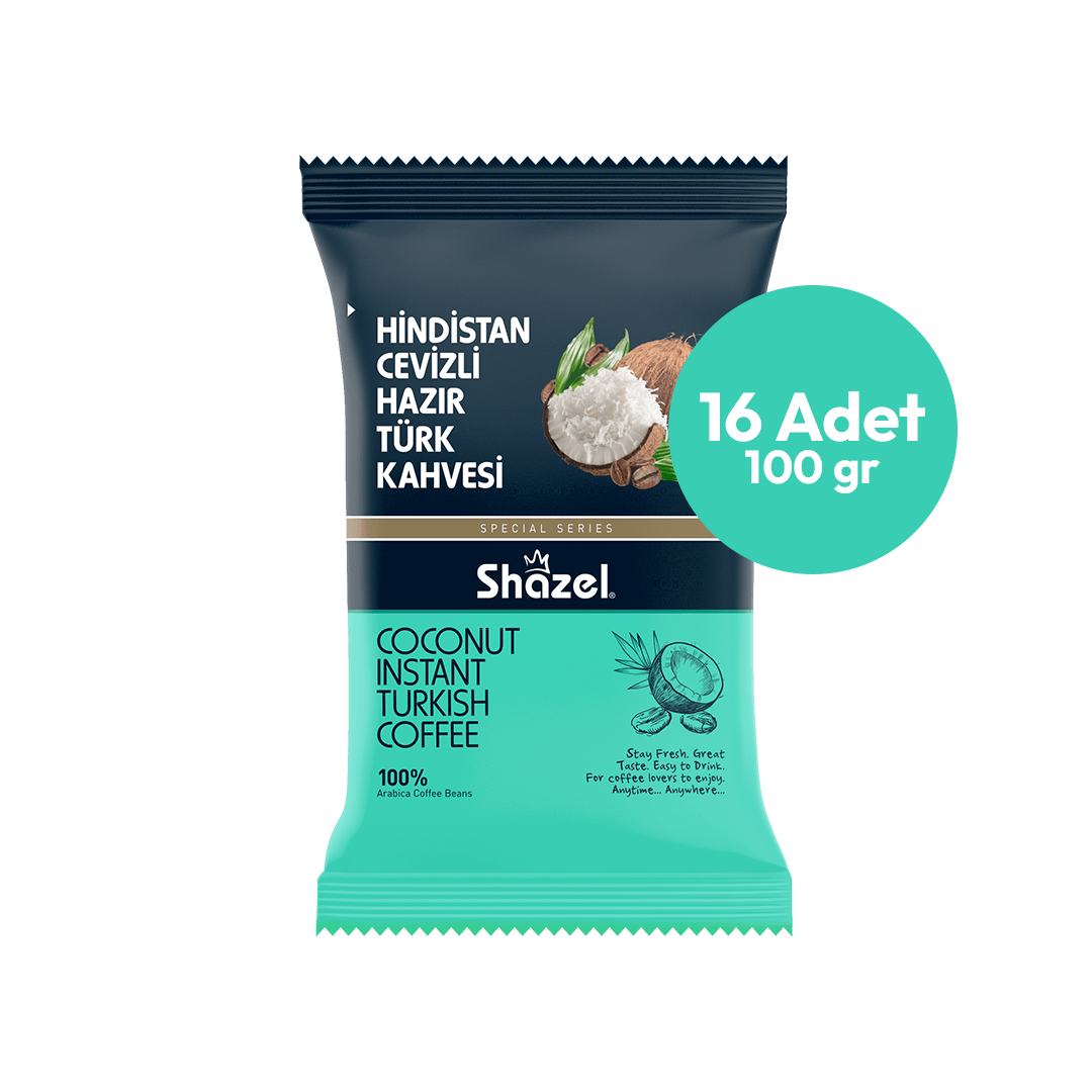 Shazel Hindistan Cevizli Hazır Türk Kahvesi 100G X 16 Adet (Aromalı)