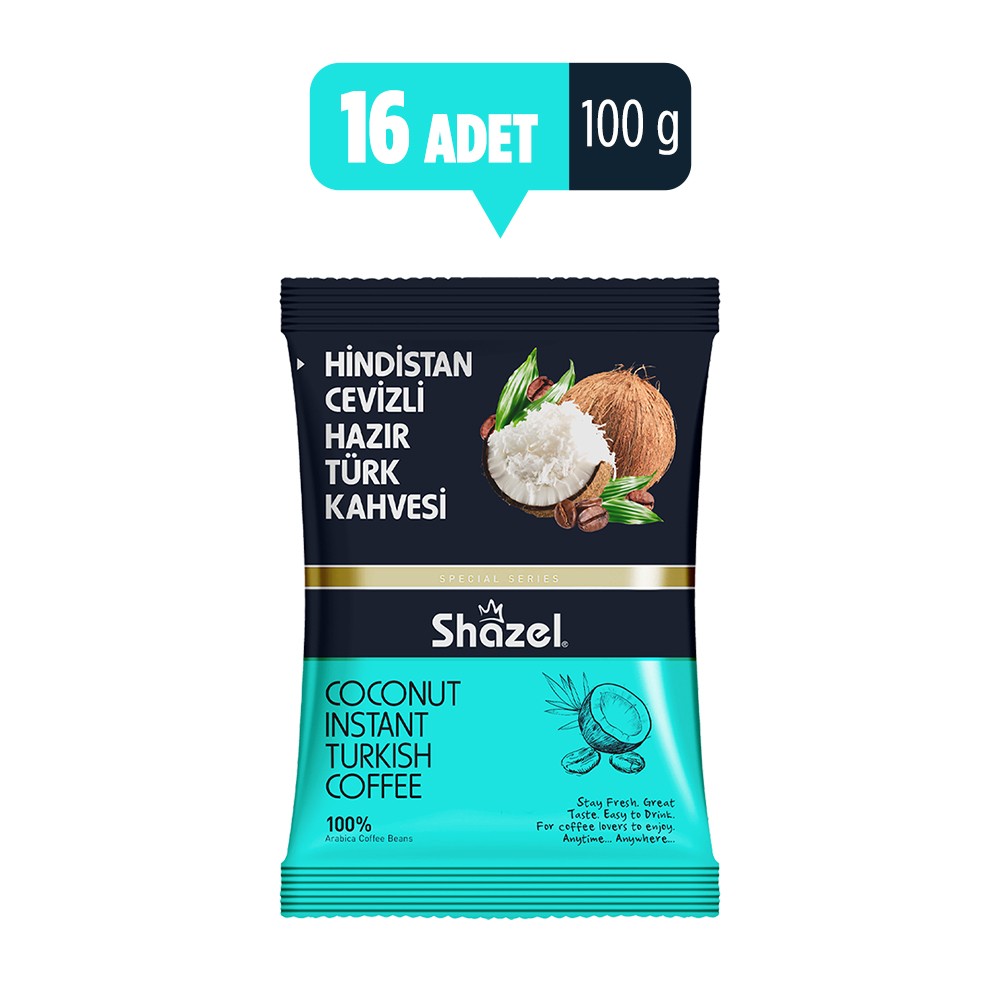 SHAZEL Coconut Instant Turkish Coffee 100g x 16 Pieces 