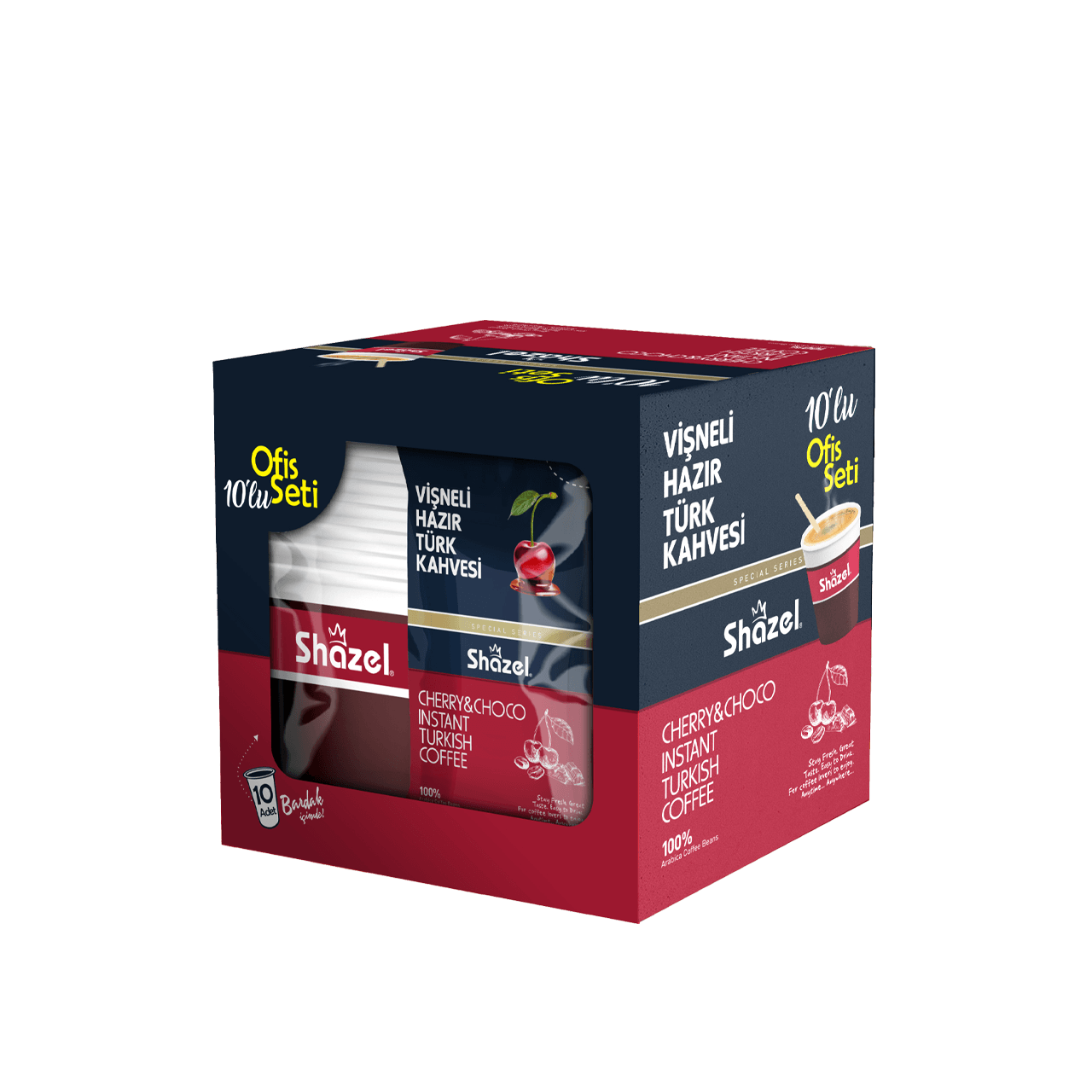 SHAZEL Vişneli Hazır Türk Kahvesi Ofis Seti 12G x 10 Adet x 12 Kutu x 1 Koli (Aromalı)