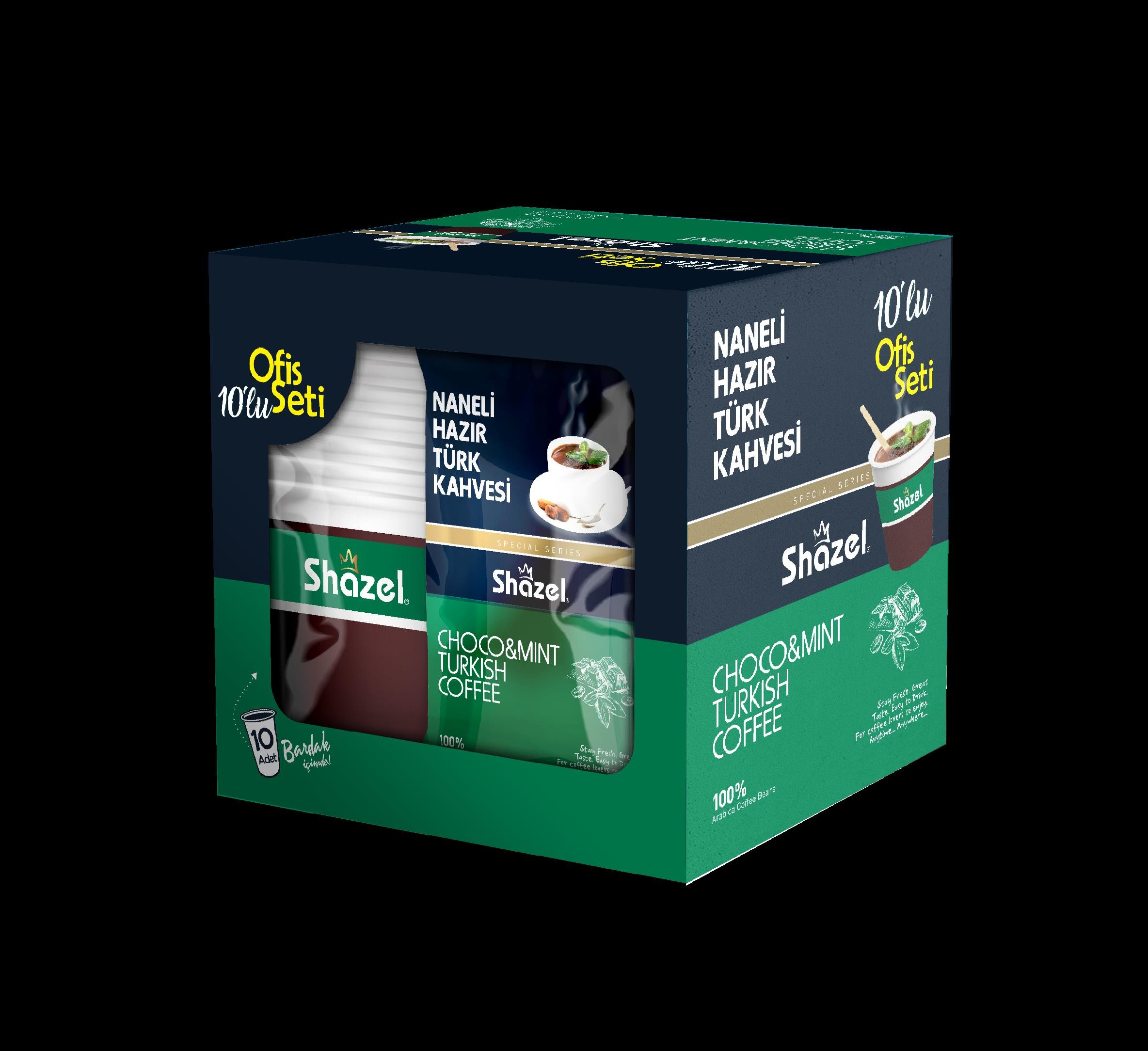 Shazel Mint Instant Turkish Coffee Office Set 12G X 10 PCS X 12 BOXES X 1 Box