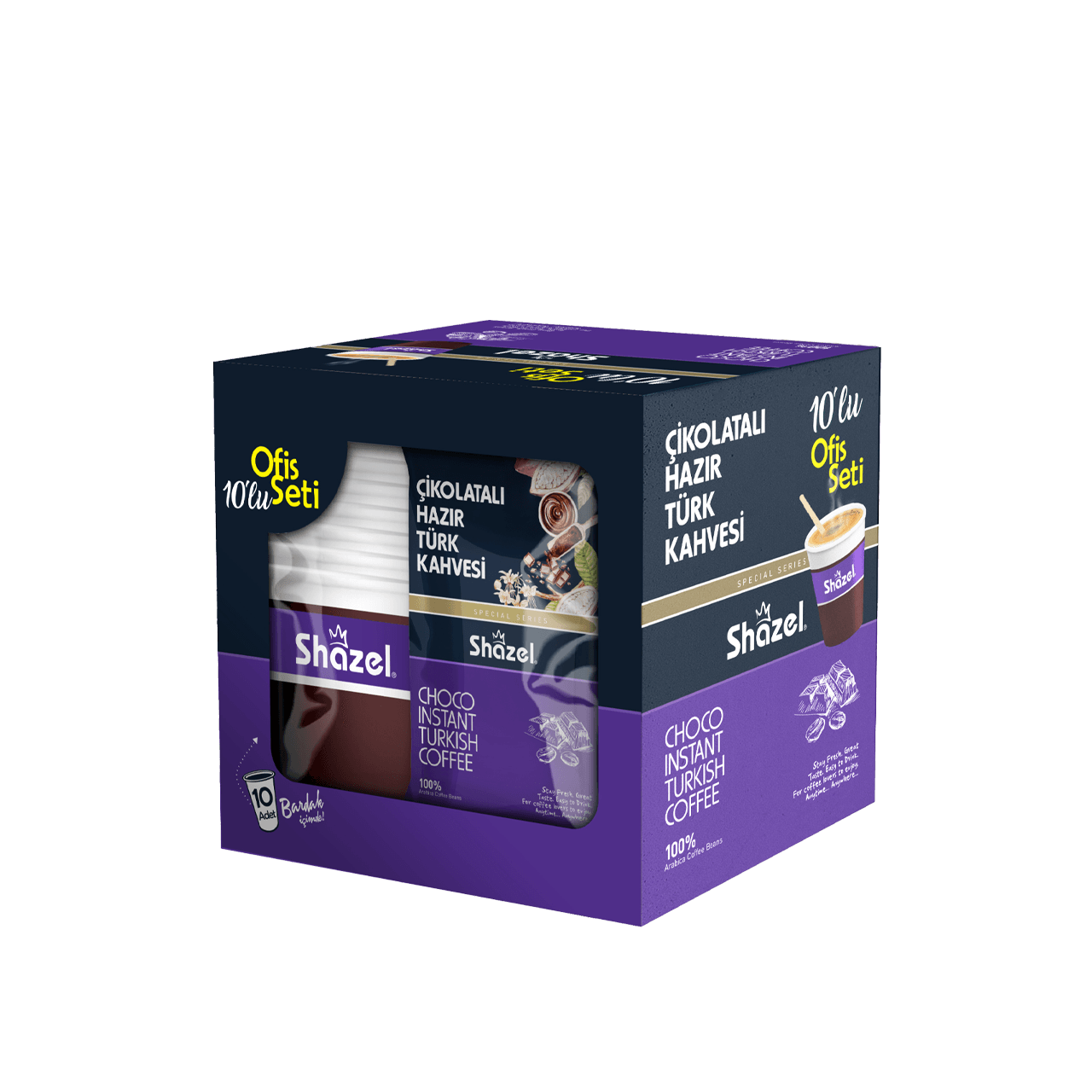 Shazel ÇİKOLATALI HAZIR TÜRK KAHVESİ OFİS SETİ 12G X 10 ADET X 12 KUTU X 1 KOLİ (Aromalı)