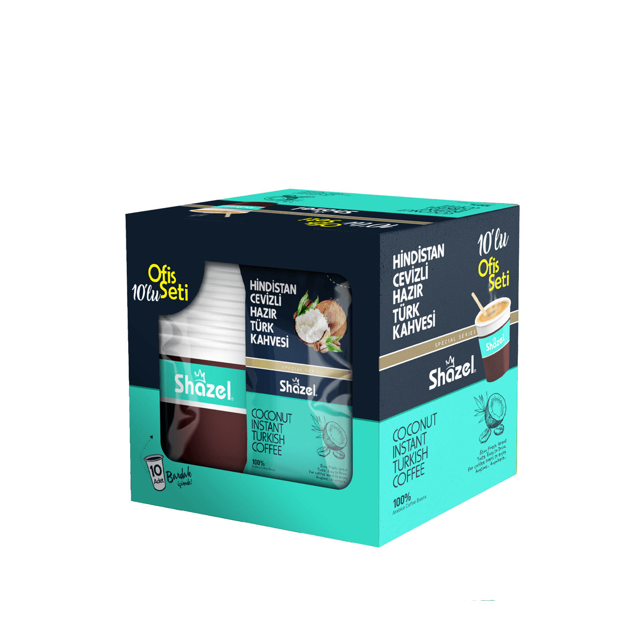 Shazel HİNDİSTAN CEVİZLİ HAZIR TÜRK KAHVESİ OFİS SETİ 12G X 10 ADET X 12 KUTU X 1 KOLİ (Aromalı)