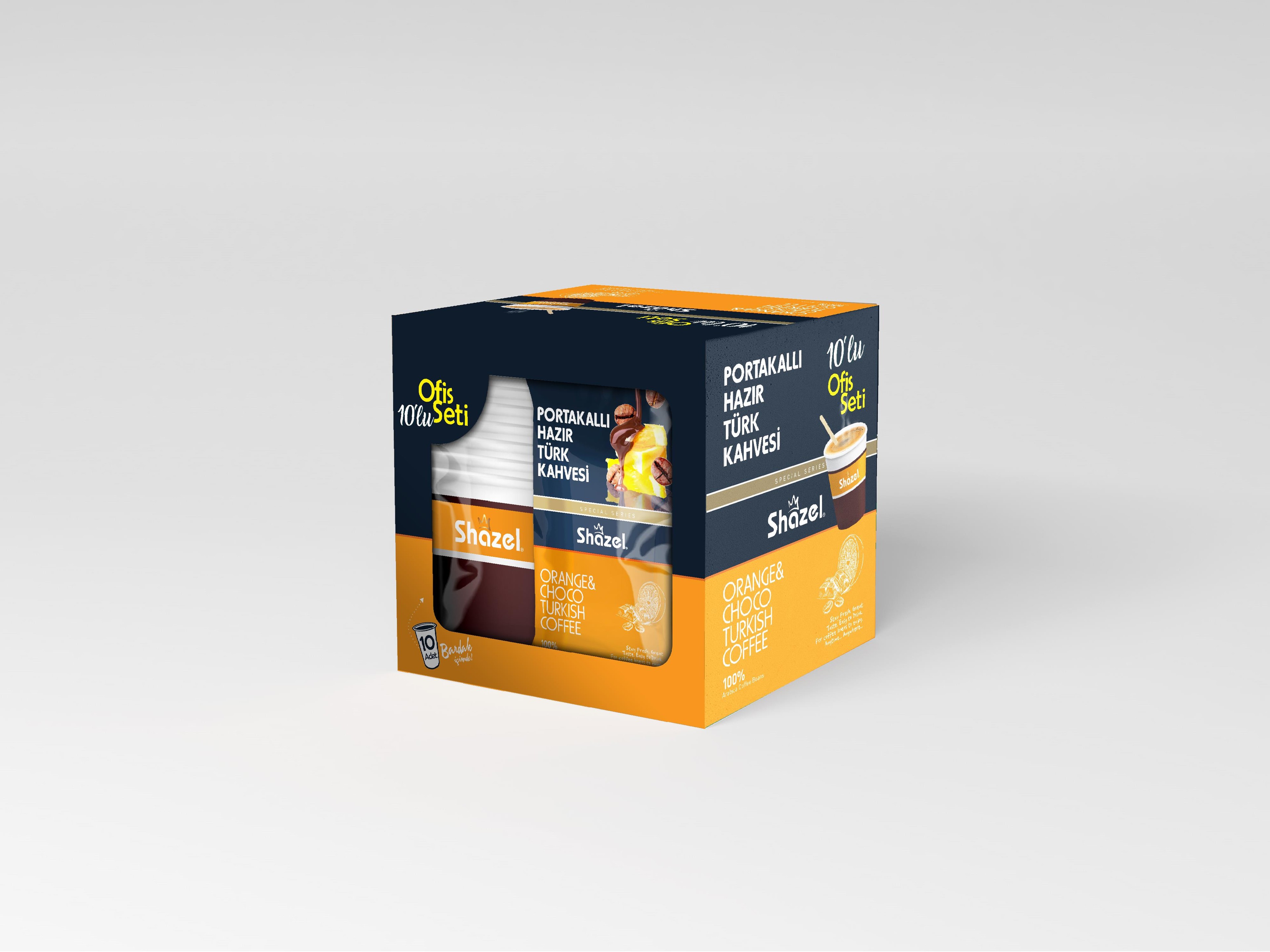 Shazel Orange & Choco Instant Turkish Coffee – Office Set 12g x 10 Pieces x 12 Box x 1 Carton
