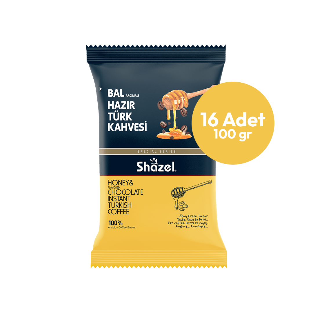 Shazel Ballı Hazır Türk Kahvesi 100 Gr X 16 Adet (Aromalı)