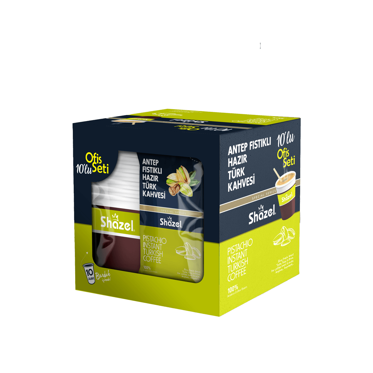 Shazel ANTEP FISTIKLI HAZIR TÜRK KAHVESİ OFİS SETİ 12G X 10 ADET X 12 KUTU X 1 KOLİ (Aromalı)