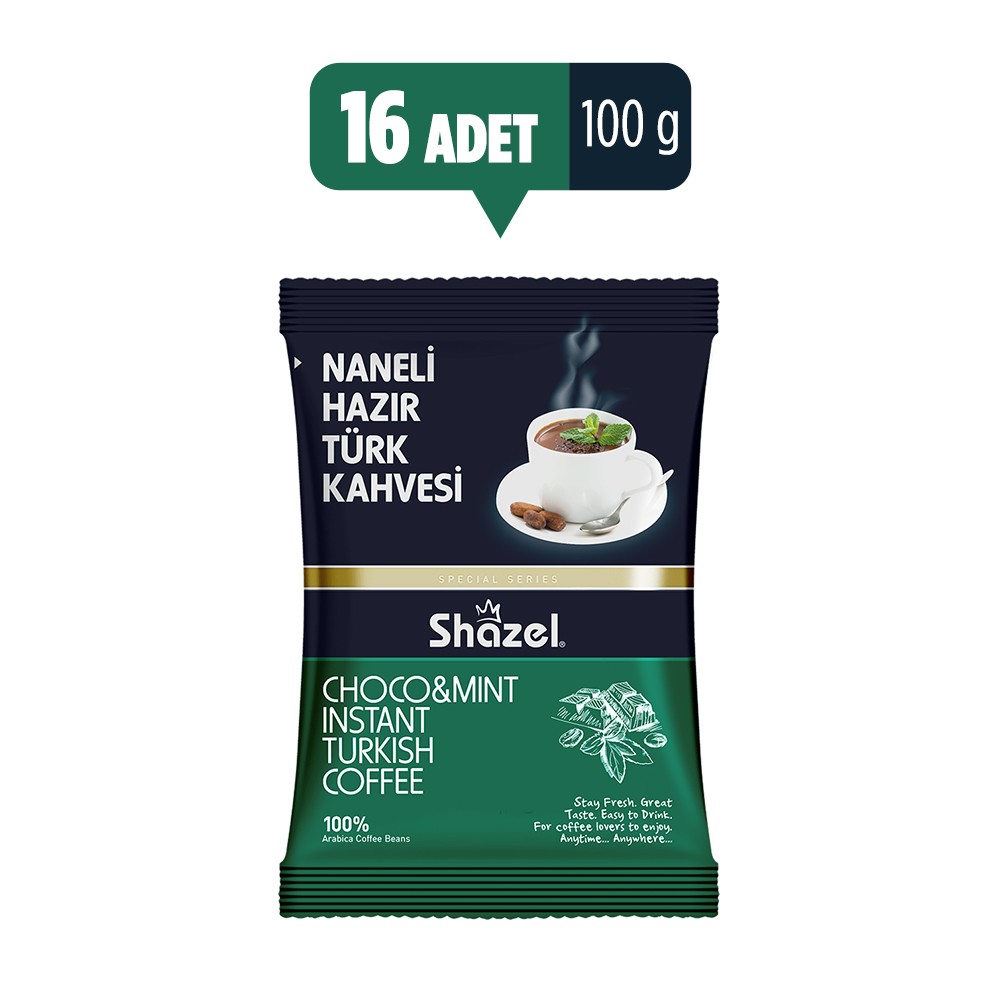 SHAZEL Mint Instant Turkish Coffee 100 gr x 16 Pieces (Flavoured)