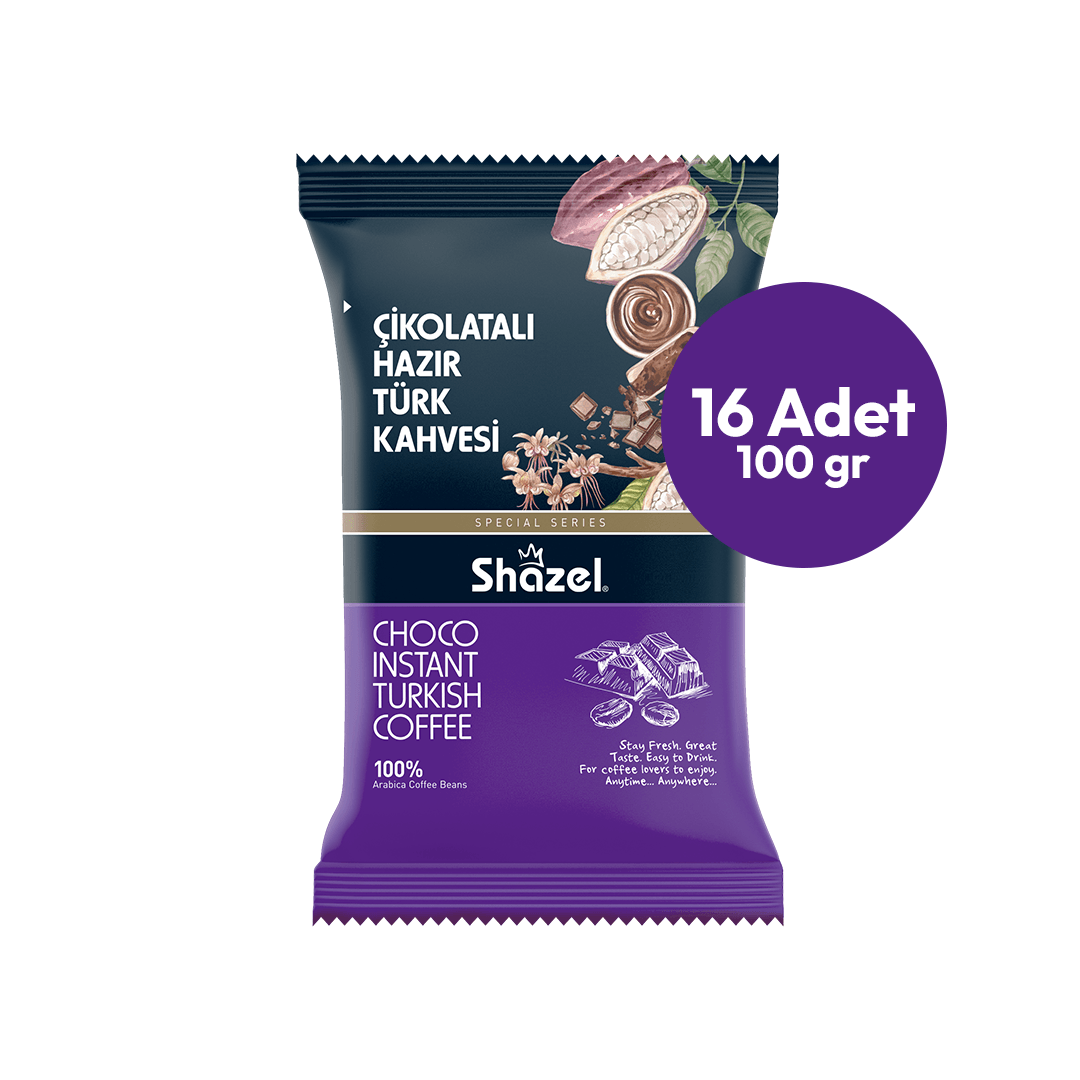 Shazel Çikolatalı Hazır Türk Kahvesi 100G (100 Gr X 16 Adet)