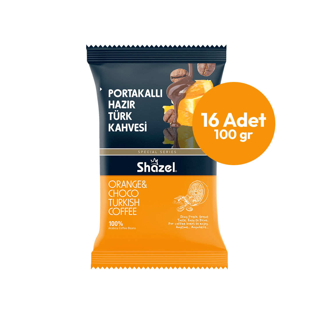 Shazel Portakallı Hazır Türk Kahvesi 100G X 16 Adet (Aromalı)