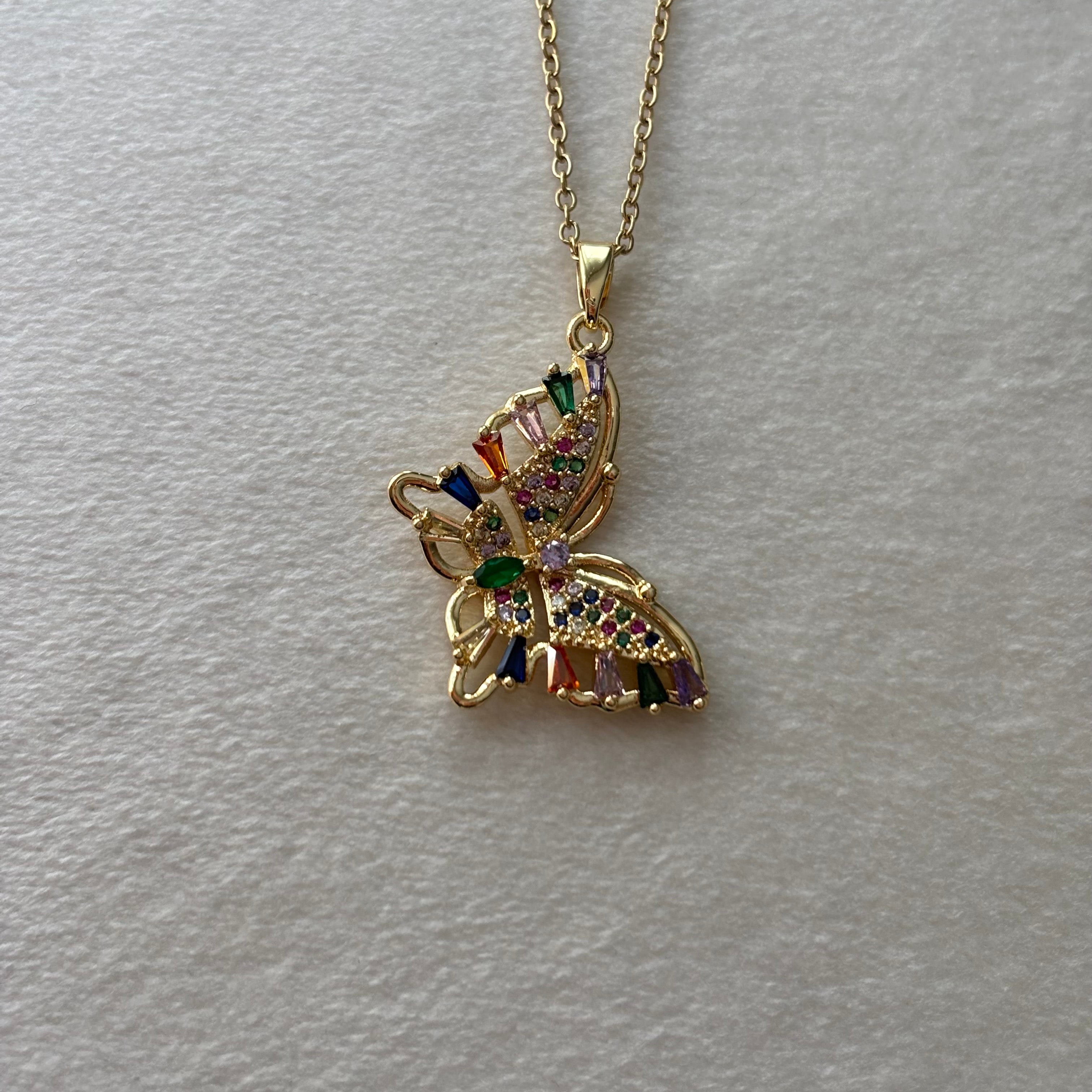 çelik kolye | renkli kelebek | gold