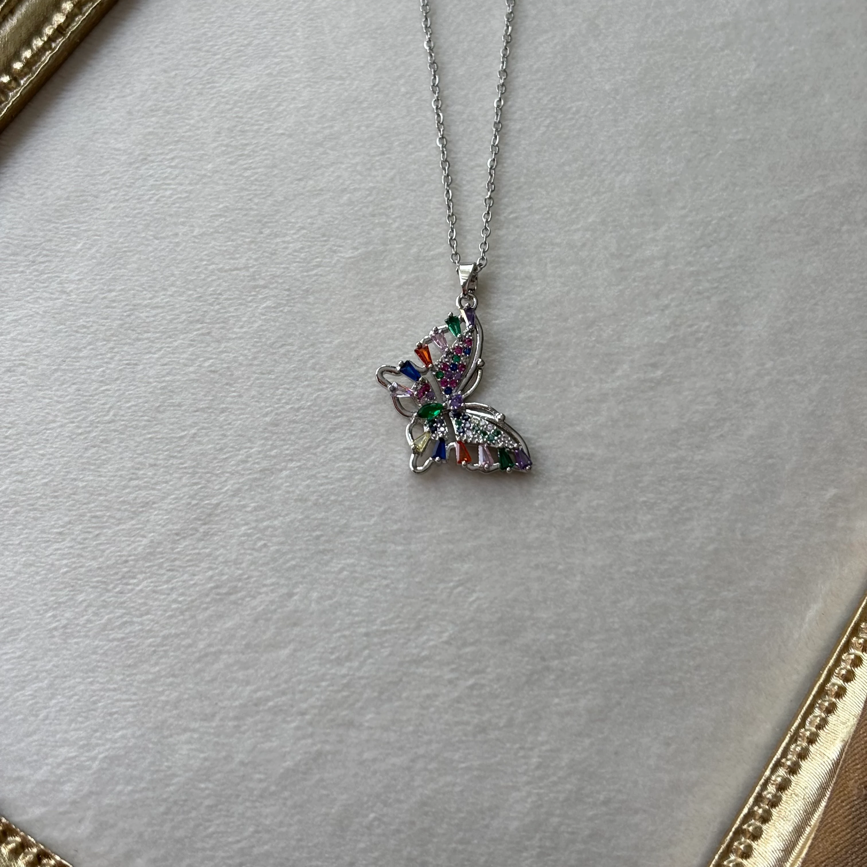 çelik kolye | renkli kelebek | silver 