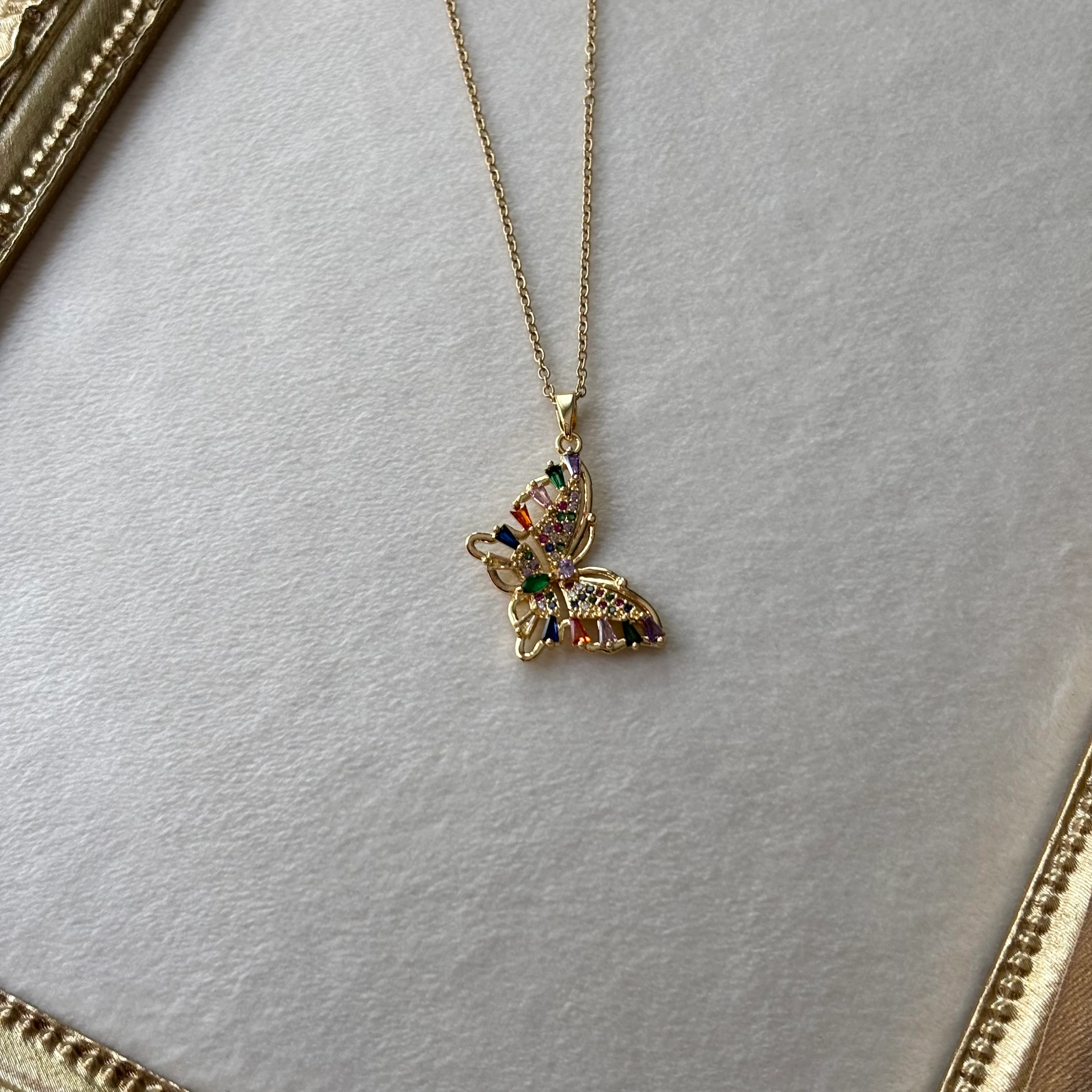 çelik kolye | renkli kelebek | gold