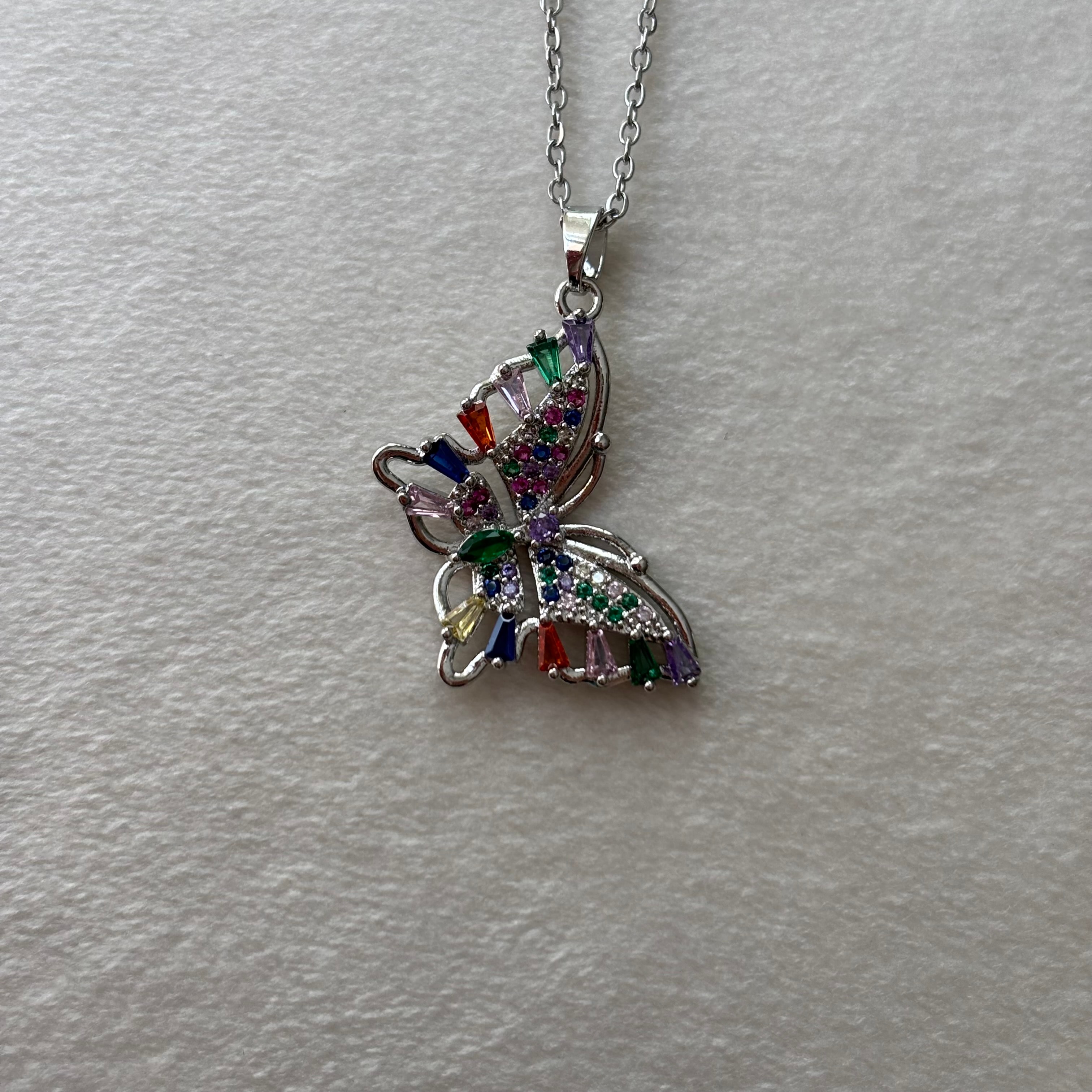 çelik kolye | renkli kelebek | silver 