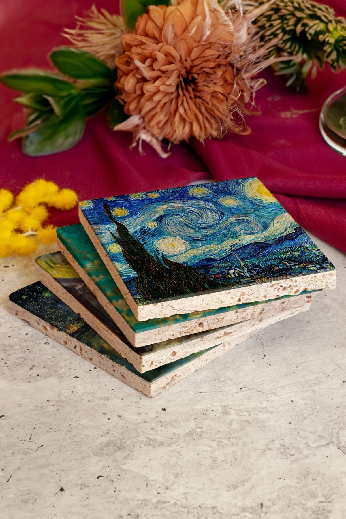 Vincent Van Gogh 4lü Set Taş Bardak Altlığı VanGogh01