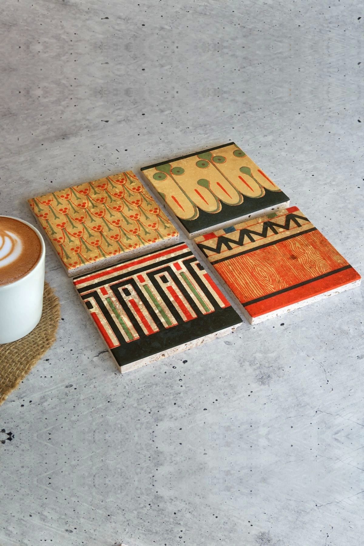 Desenler 4lü Set Taş Bardak Altlığı Desen01