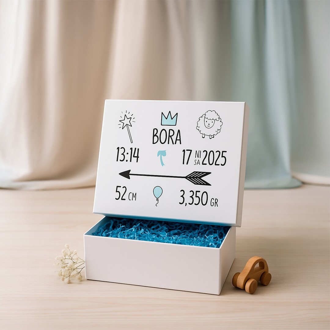 Kişiye Özel Bebek Tasarımlı Boş Hediye Kutusu – Hoşgeldin Bebek & Baby Shower