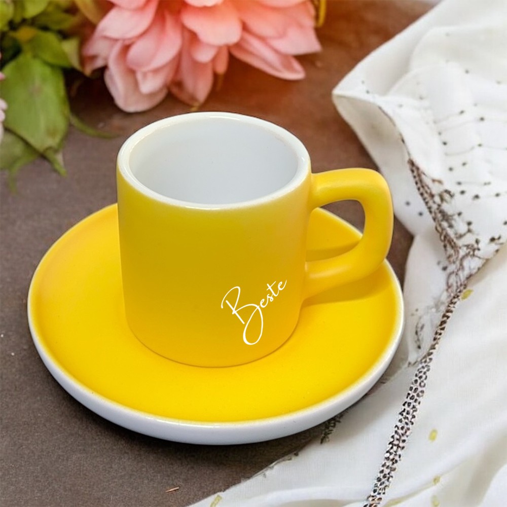 Dot Cup – Limon Sarısı Kişiye Özel Türk Kahvesi Fincanı