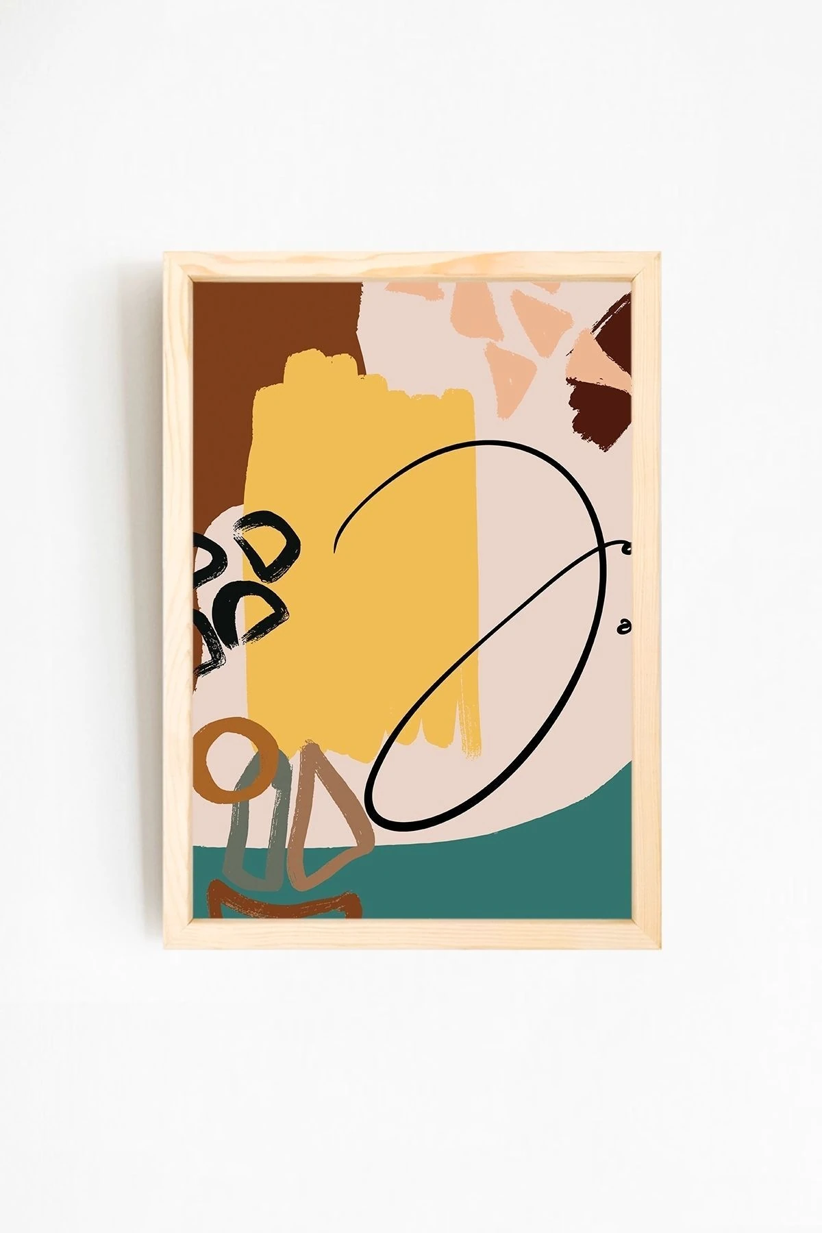 Modern Soyut Tasarım Doğal Ahşap Çerçeveli Tablo 18-1