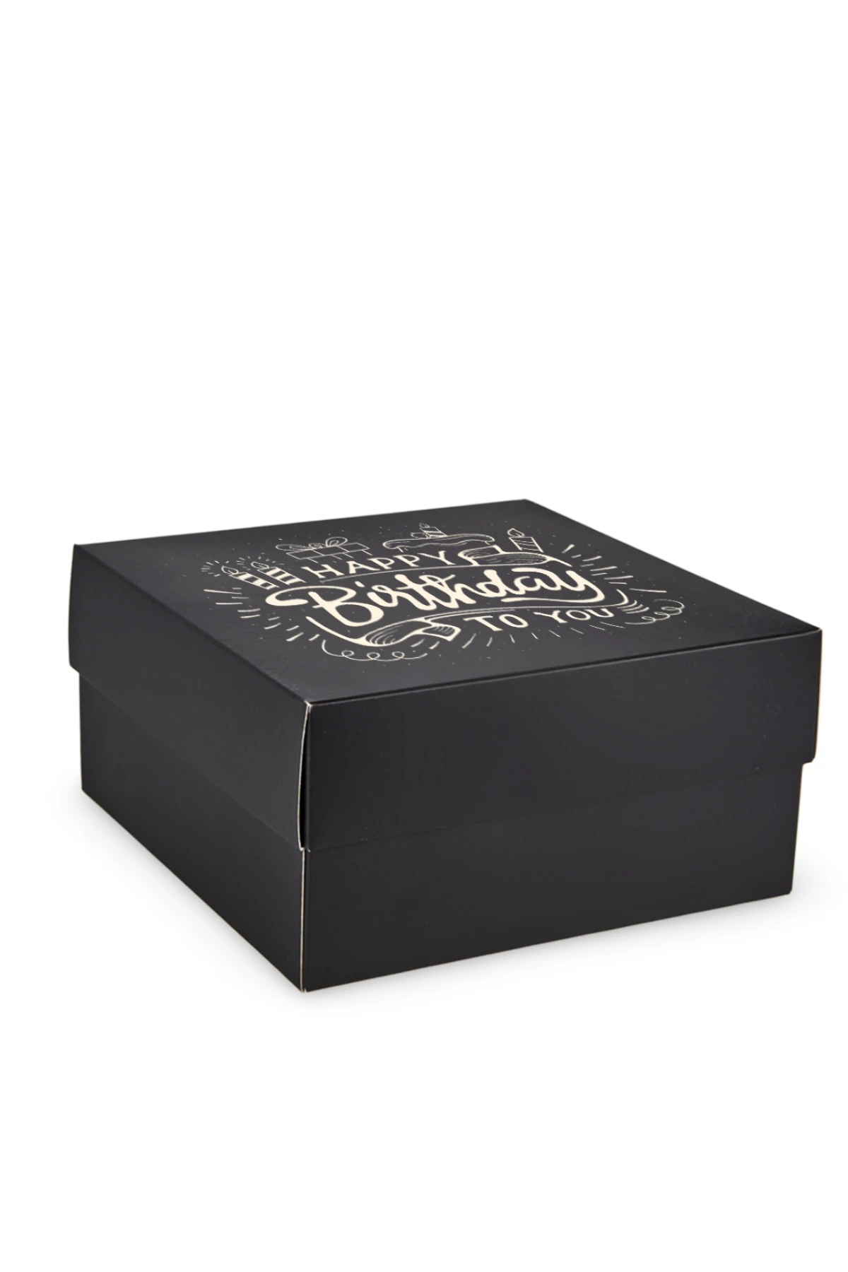 Kişiye Özel Happy Birthday Tasarımlı Siyah Renk Hediye Kutusu
