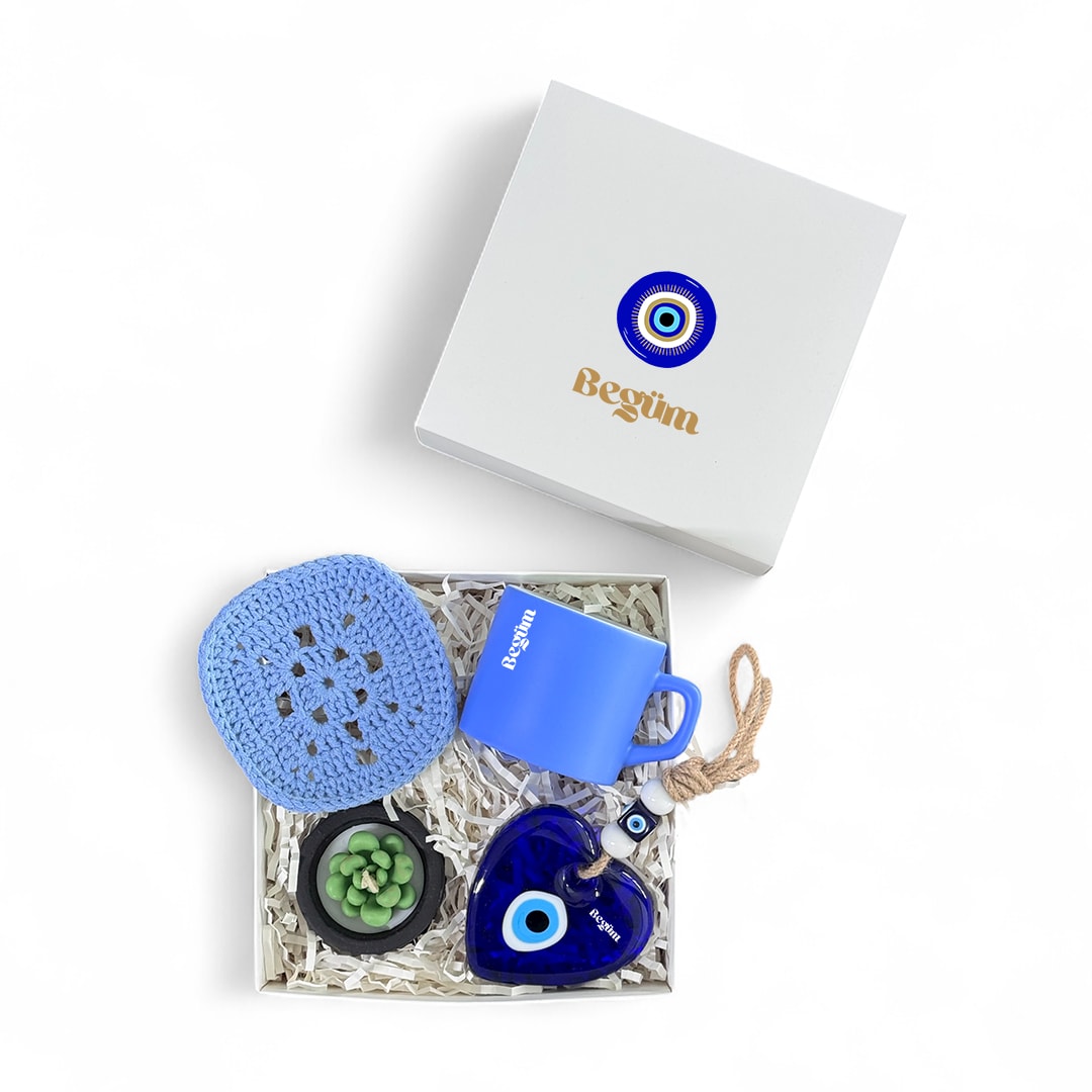 Mavi Şans – İsimli Kupa, Mum ve El Emeği Hediye Kutusu