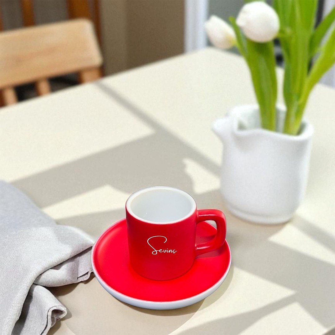 Dot Cup – Ateş Kırmızısı Kişiye Özel Türk Kahvesi Fincanı