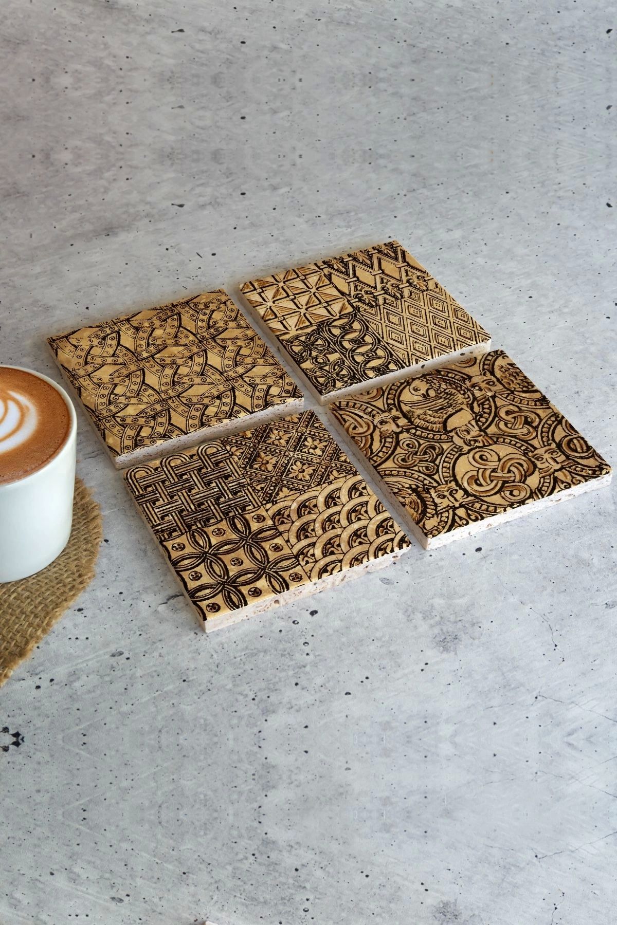 Desenler 4lü Set Taş Bardak Altlığı Desen01