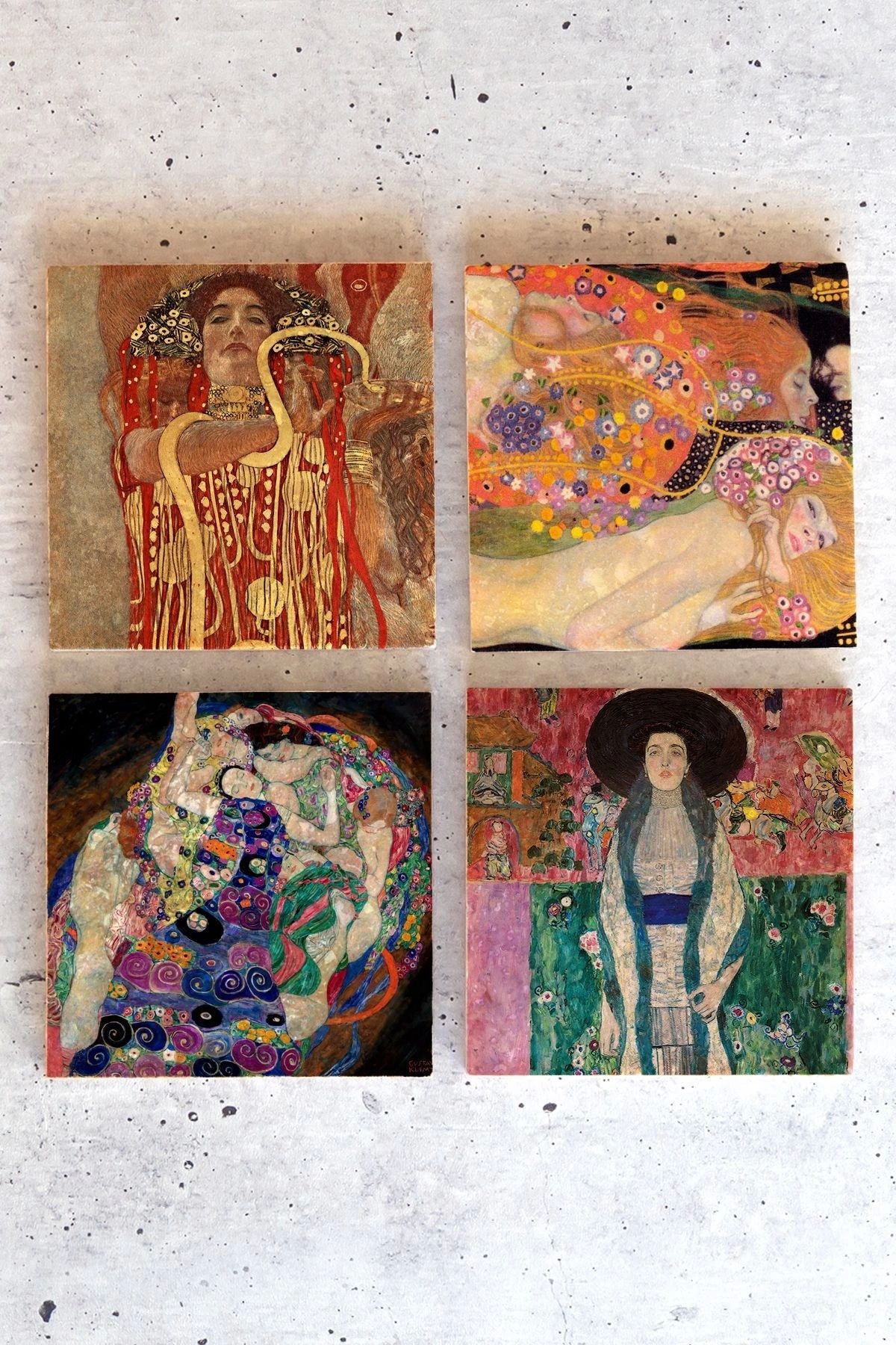 Gustav Klimpt 4lü Set Taş Bardak Altlığı Gustav01