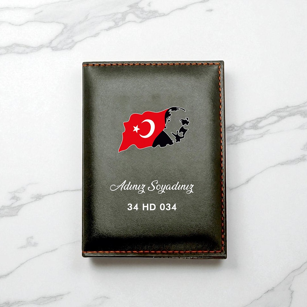 Türk Bayraklı ve Atatürk Silüetli Kişiye Özel Ruhsat Kabı