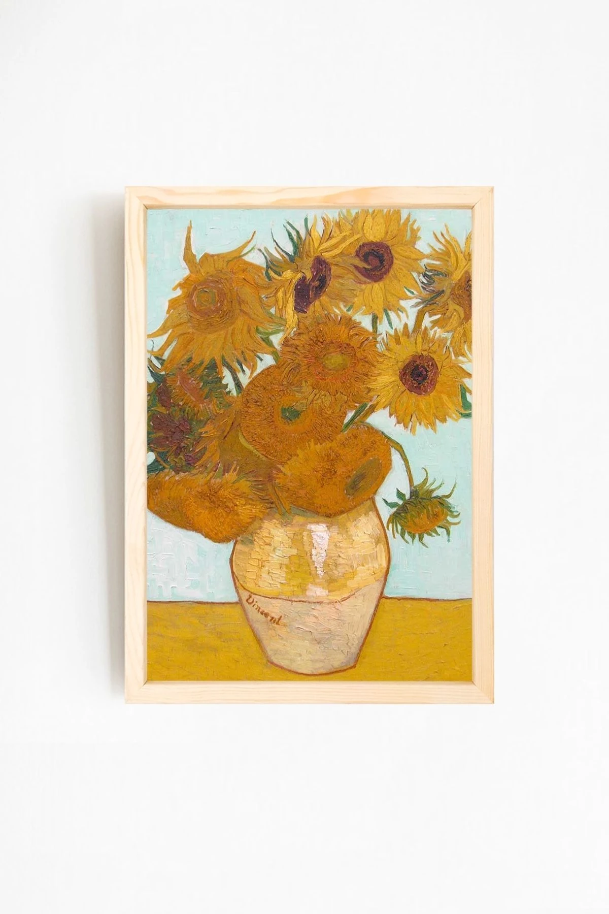 Vincent Van Gogh - Ayçiçekleri Tasarımlı Doğal Ahşap Çerçeveli Tablo 01-1