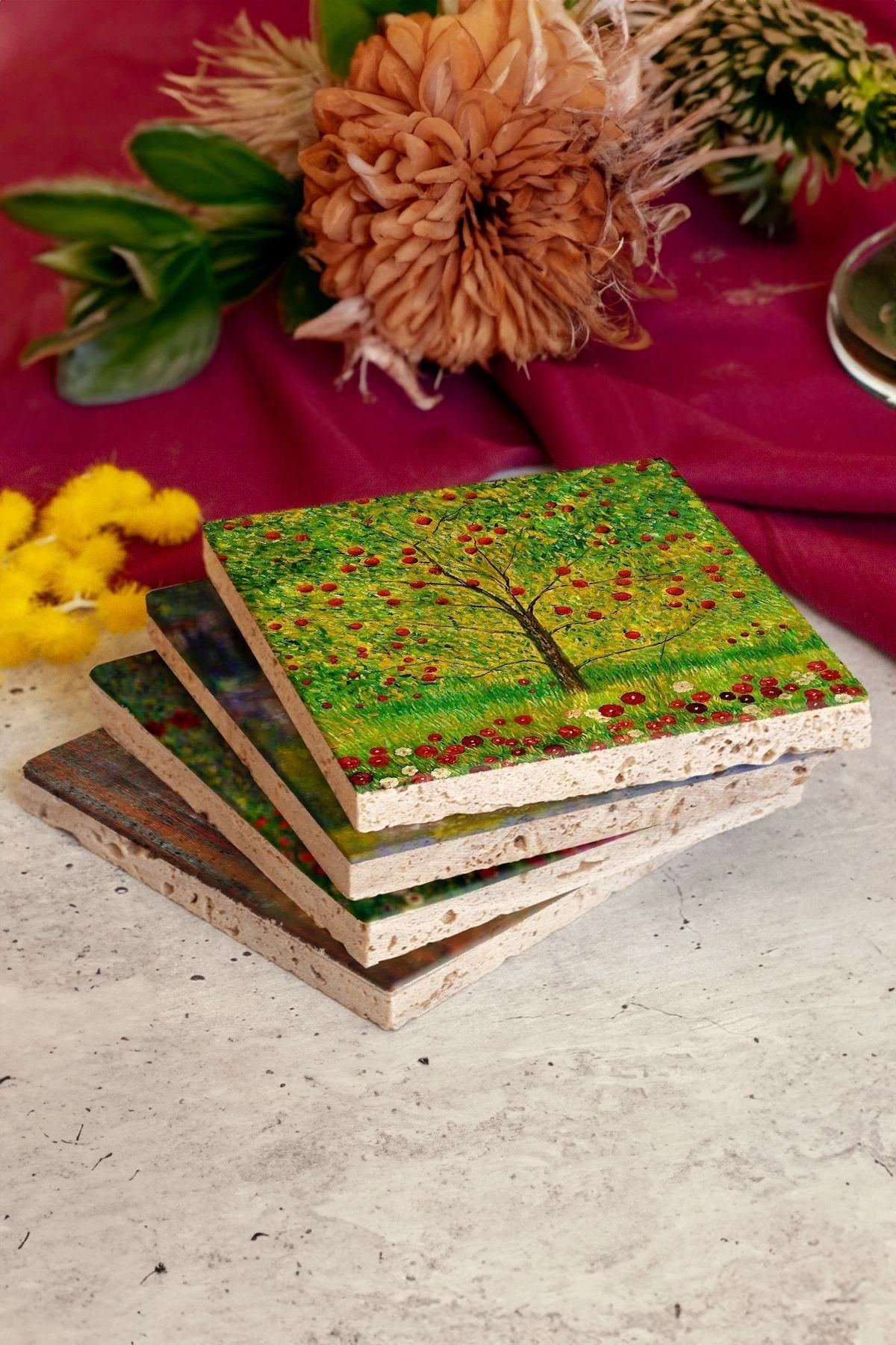 Gustav Klimpt 4lü Set Taş Bardak Altlığı Gustav01